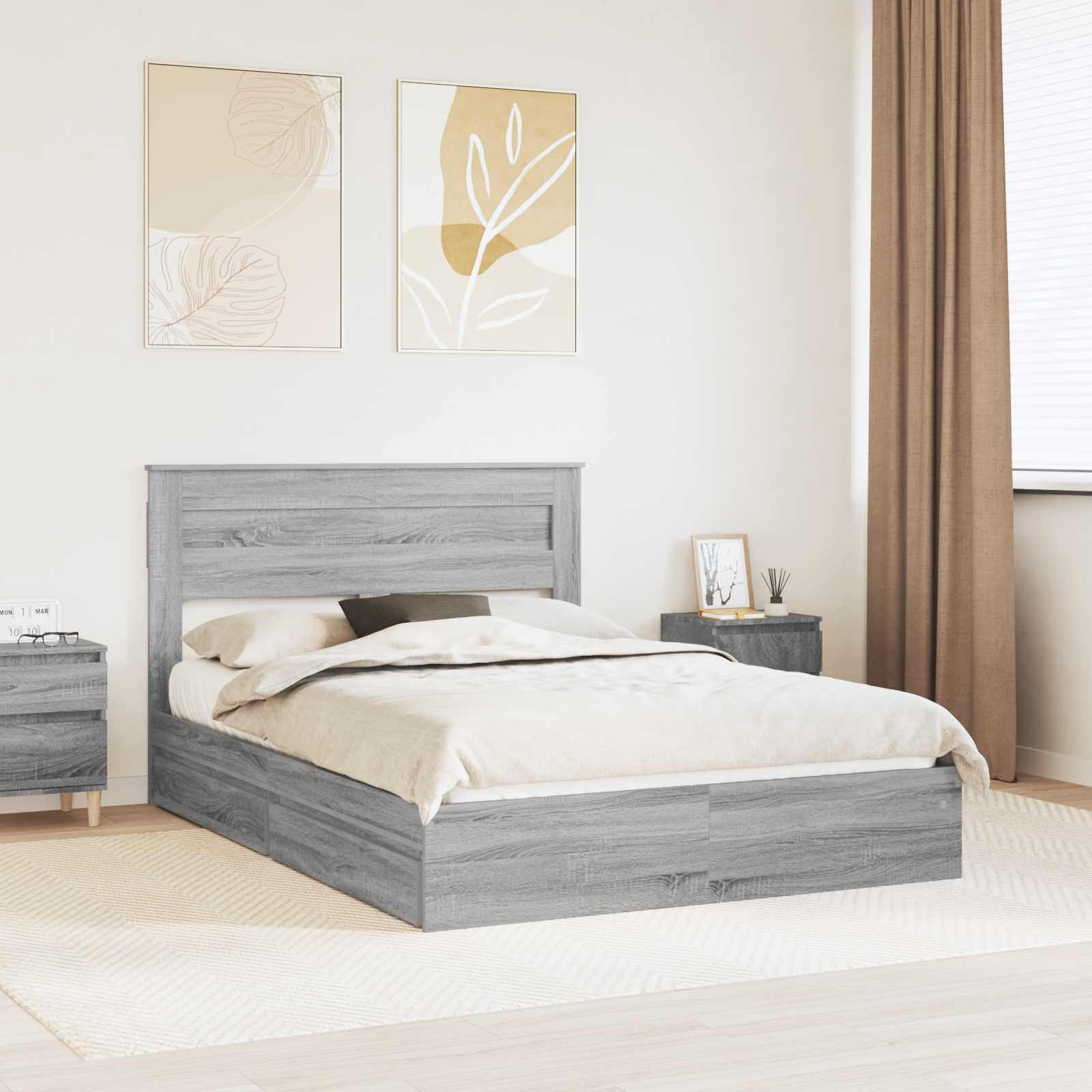 Krevet s od storage Siva Sonoma 150 x 200 cm Konstruirano drvo