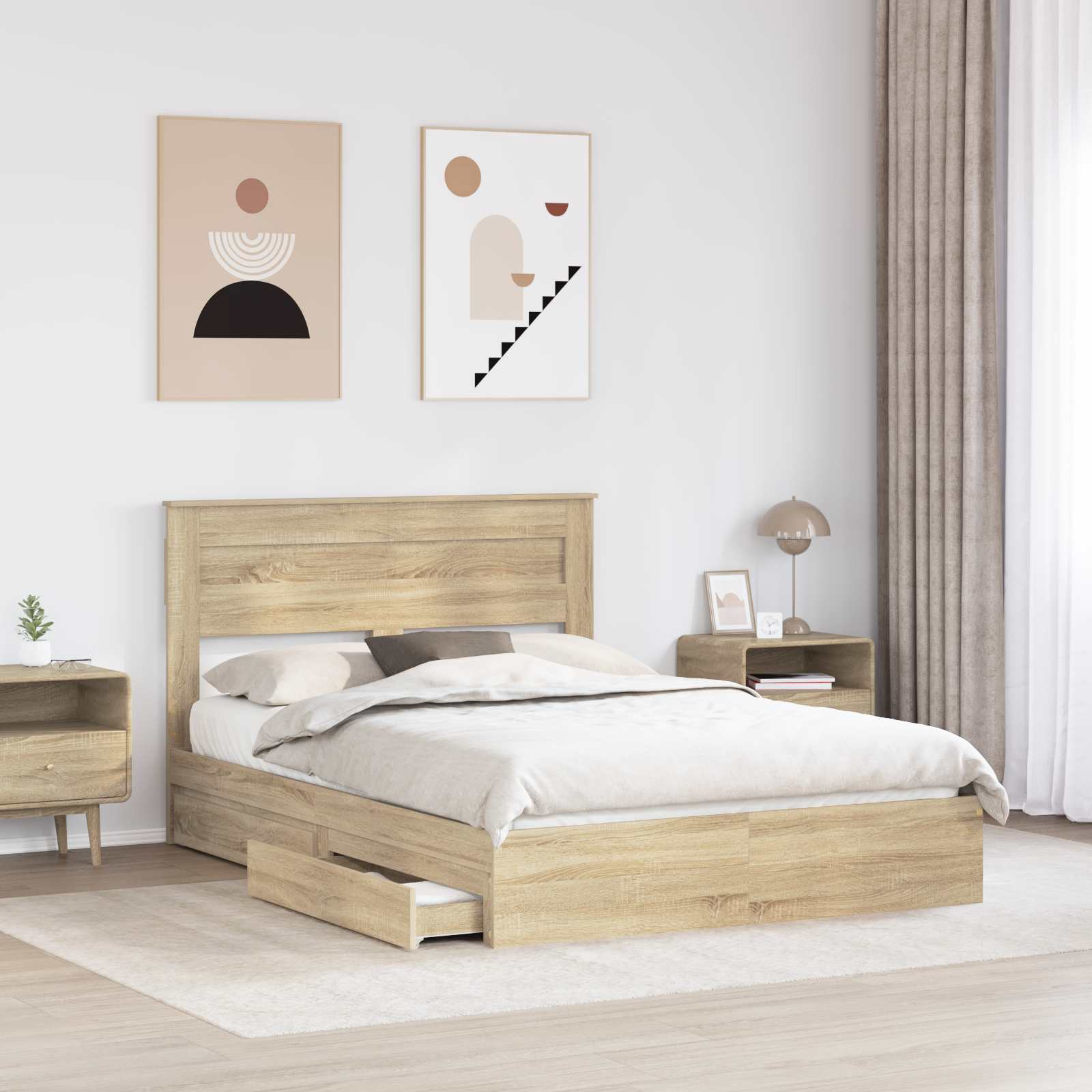 Krevet s od storage Sonoma hrast 140 x 200 cm Konstruirano drvo