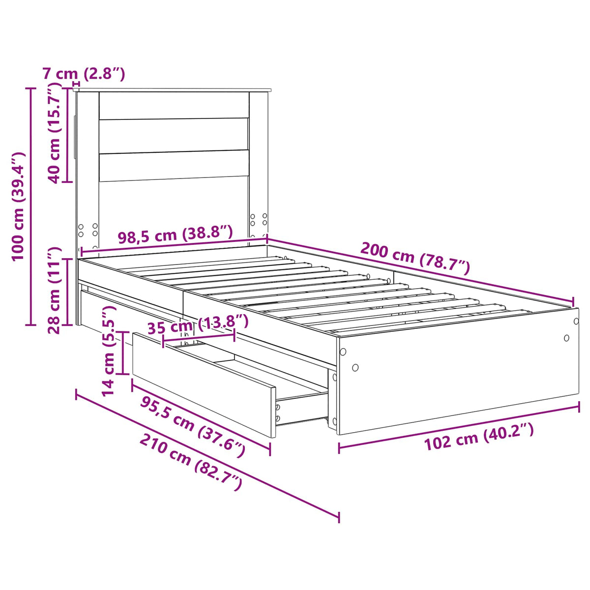 Krevet s od storage Sonoma hrast 100 x 200 cm Konstruirano drvo