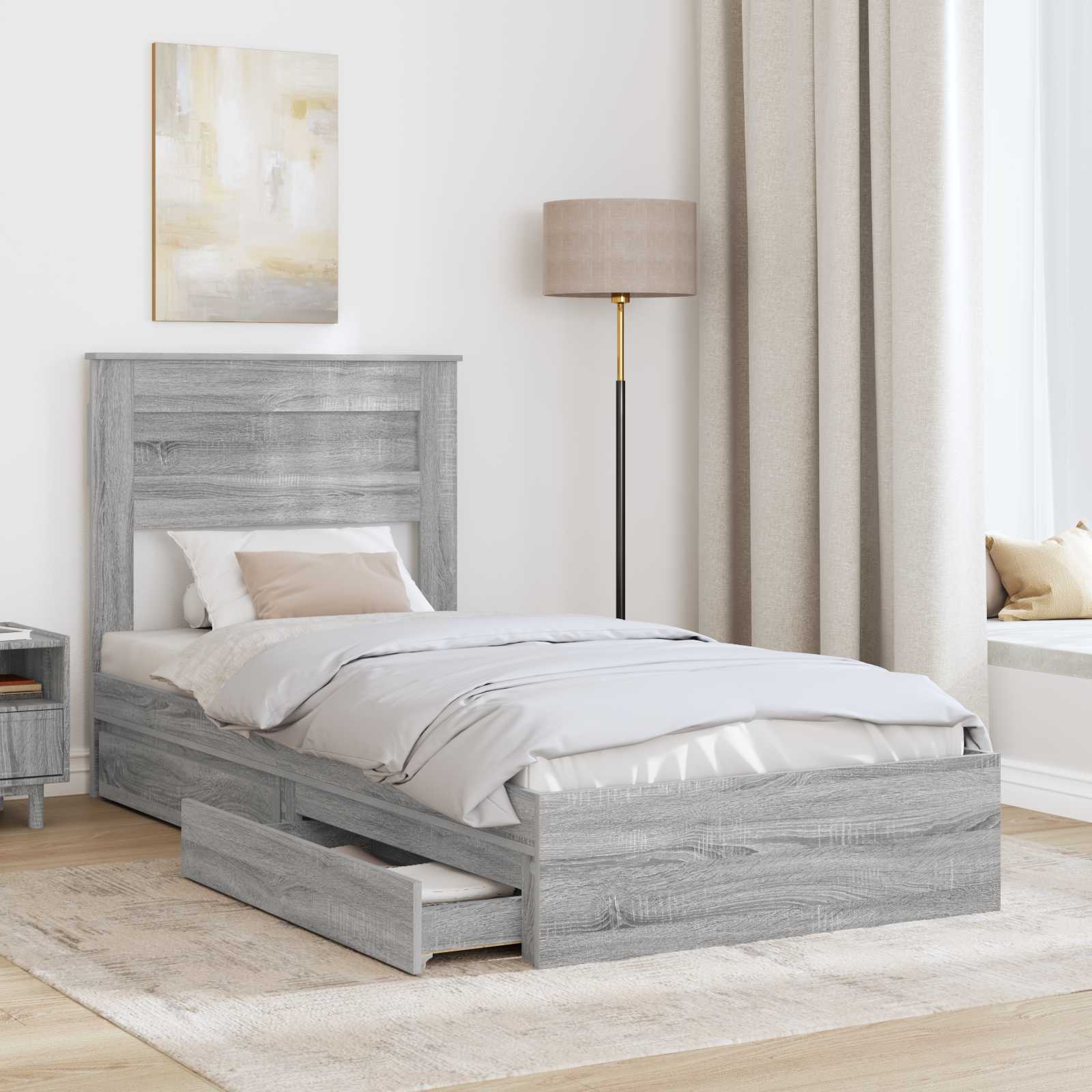 Krevet s od storage Siva Sonoma 100 x 200 cm Konstruirano drvo