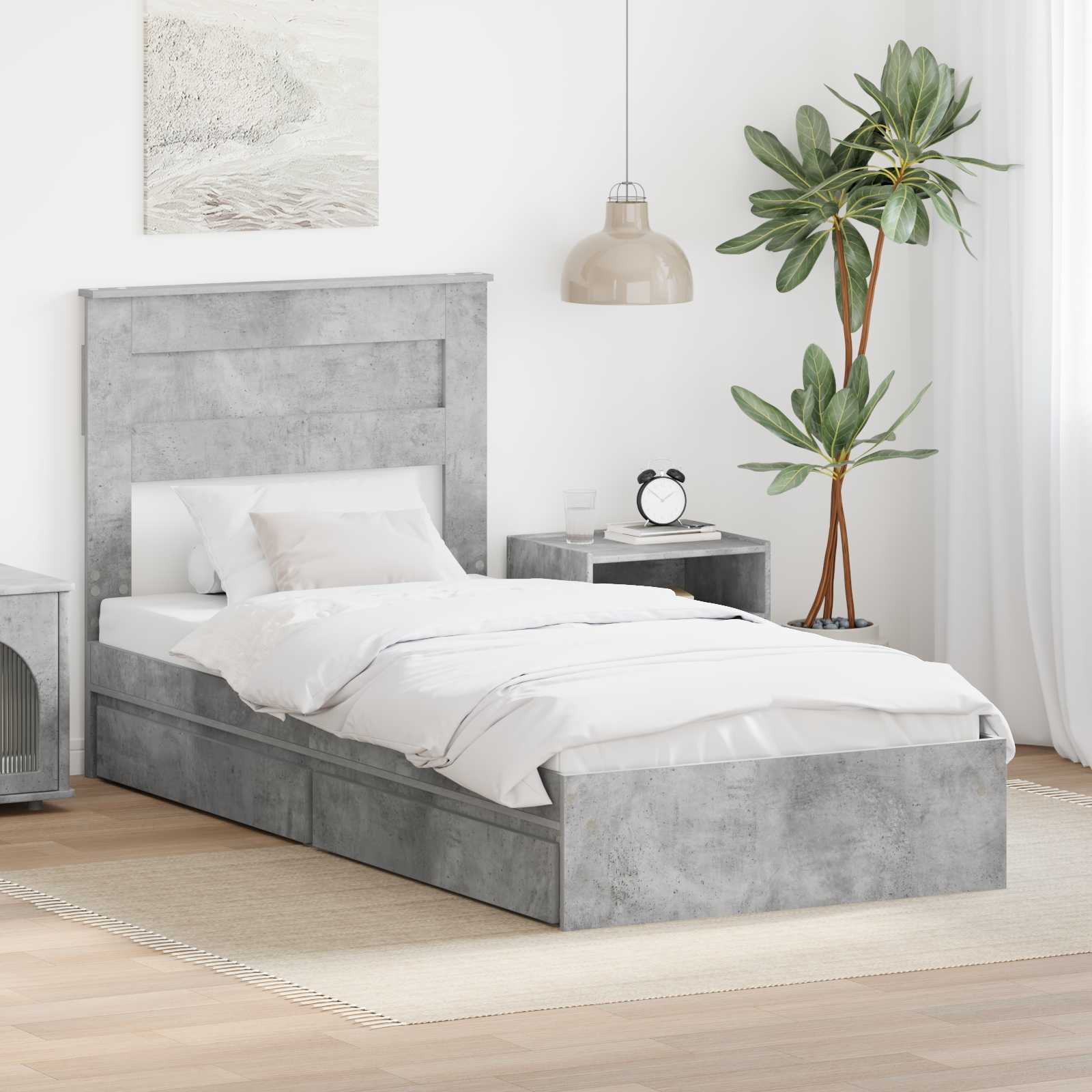 Krevet s od storage Betonski sivi 90 x 190 cm Konstruirano drvo