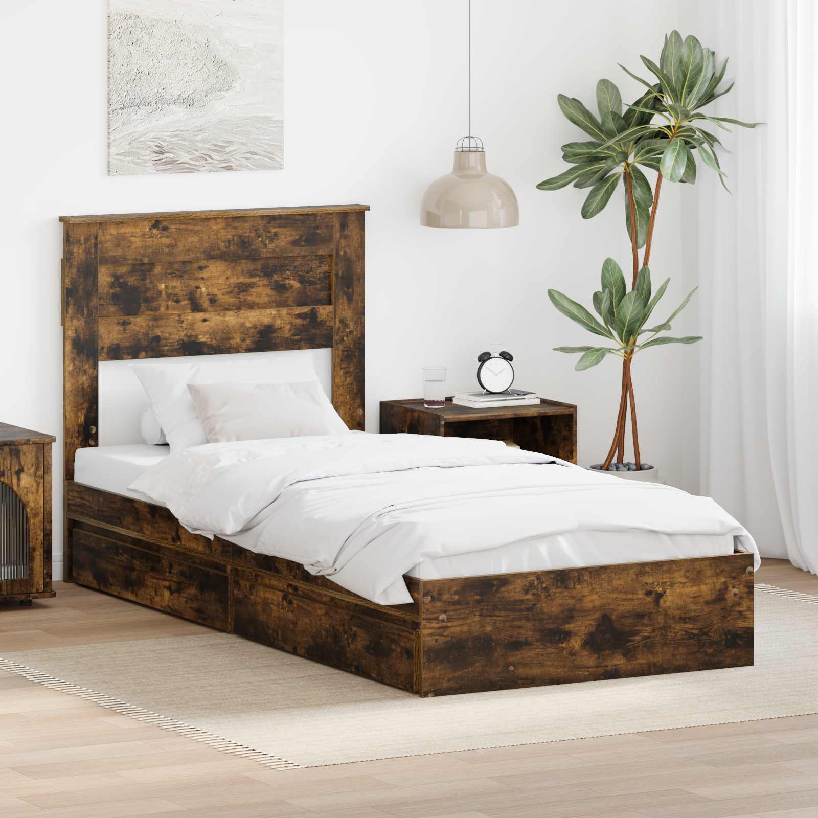 Krevet s od storage s uzglavljem Dimljeni hrast 90 x 200 cm