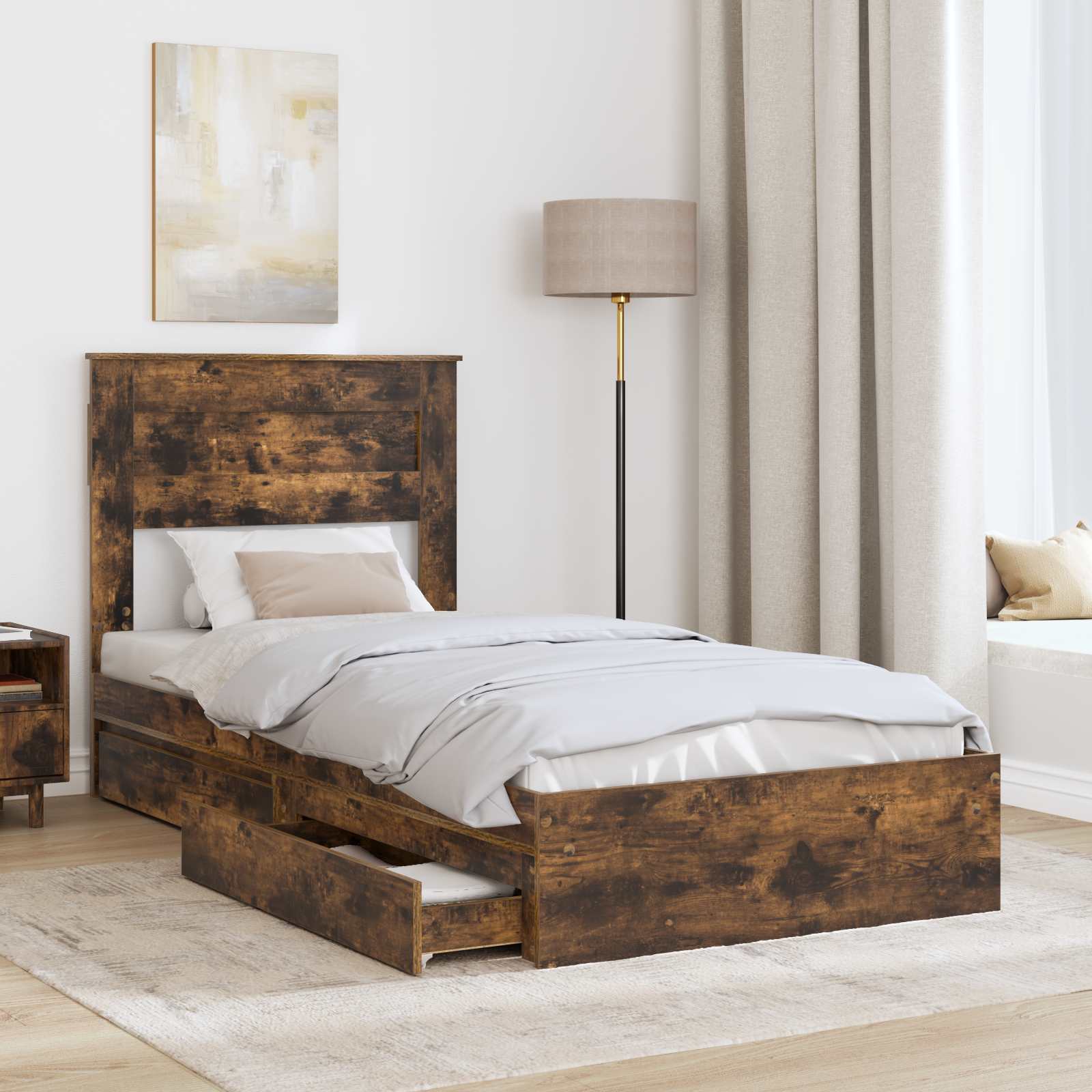 Krevet s od storage s uzglavljem Dimljeni hrast 90 x 200 cm