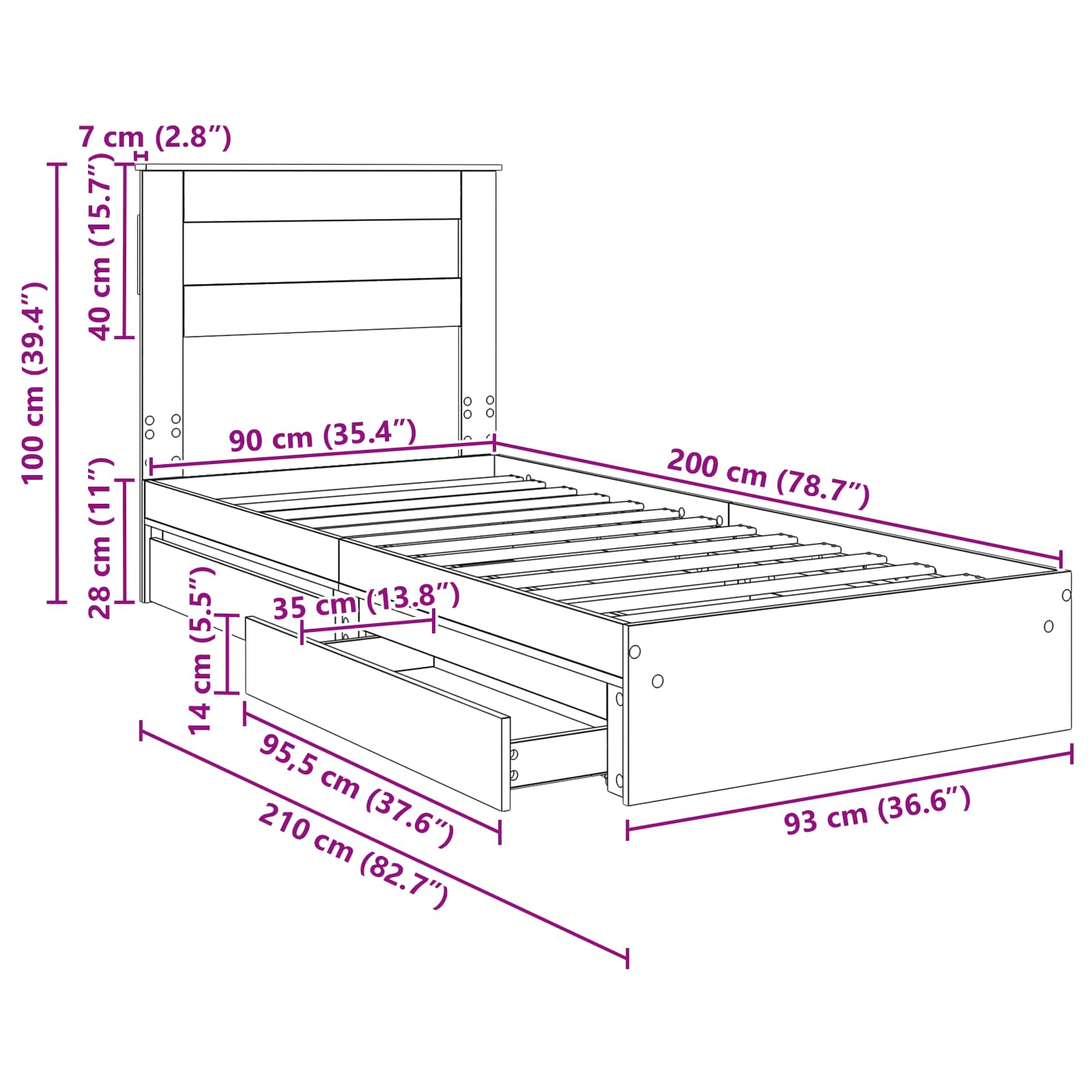 Krevet s od storage Siva Sonoma 90 x 200 cm Konstruirano drvo
