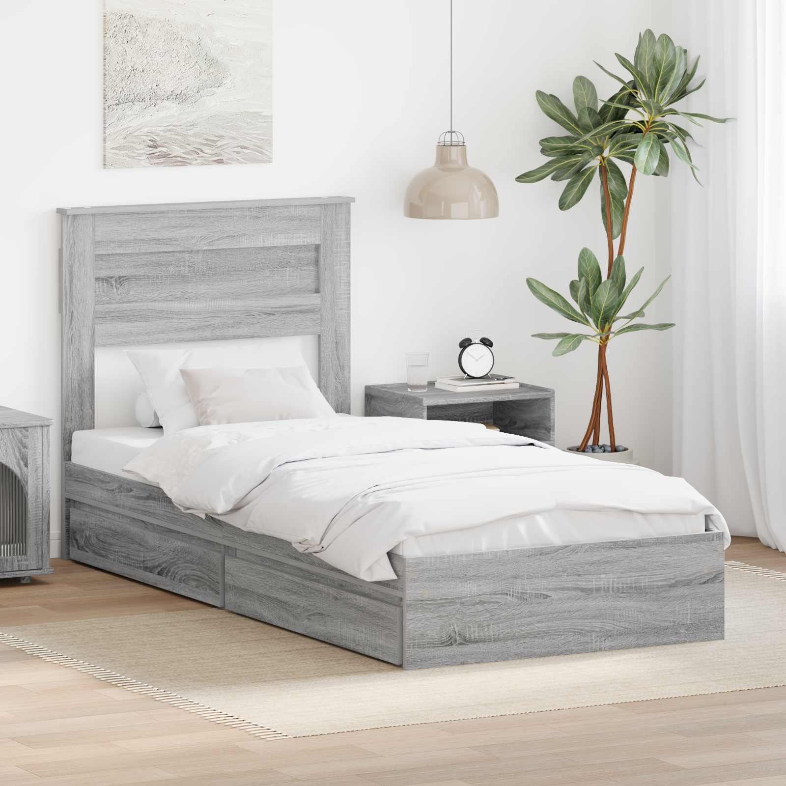 Krevet s od storage Siva Sonoma 75 x 190 cm Konstruirano drvo