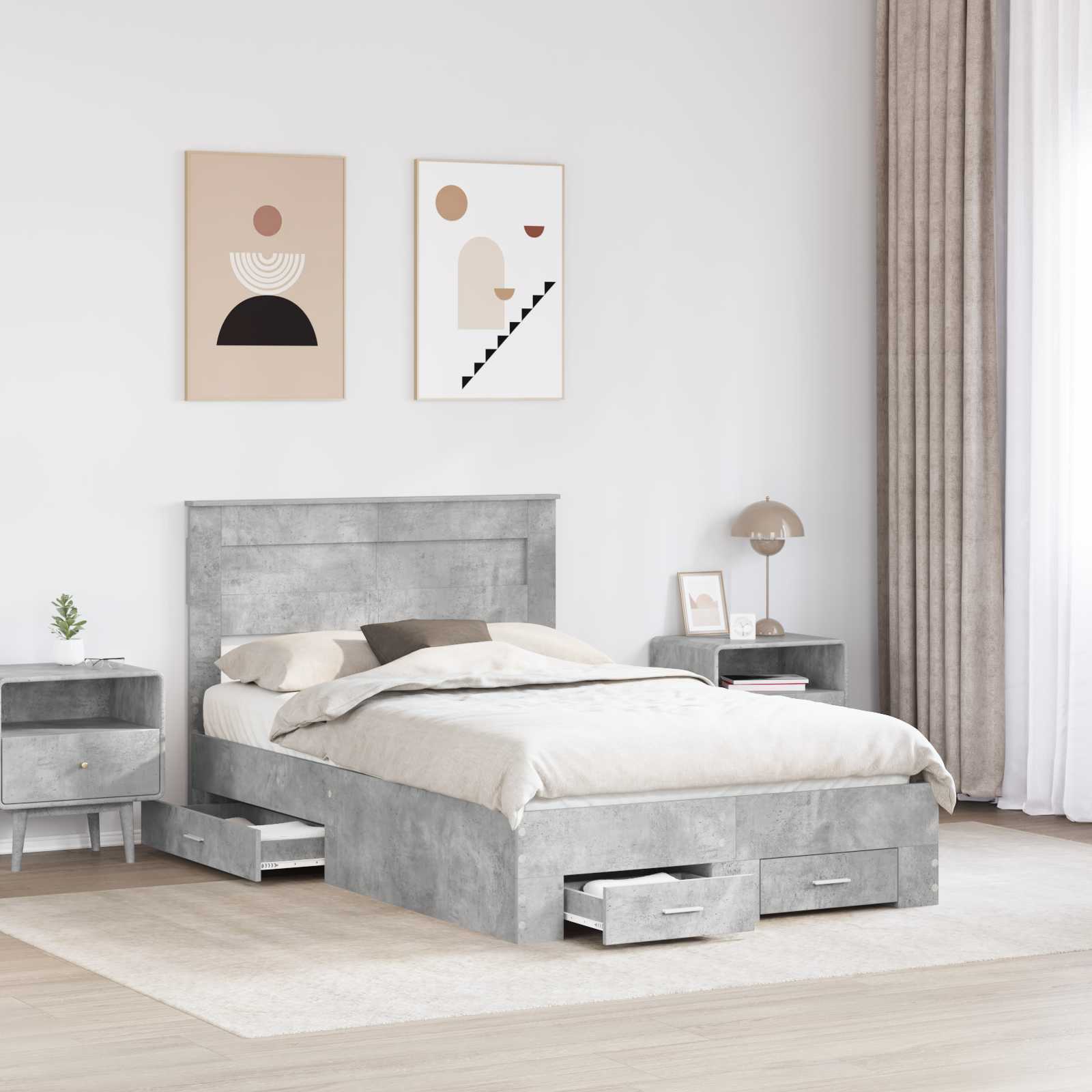 Krevetna konstrukcija s uzglavljem Betonski sivi 135 x 190 cm