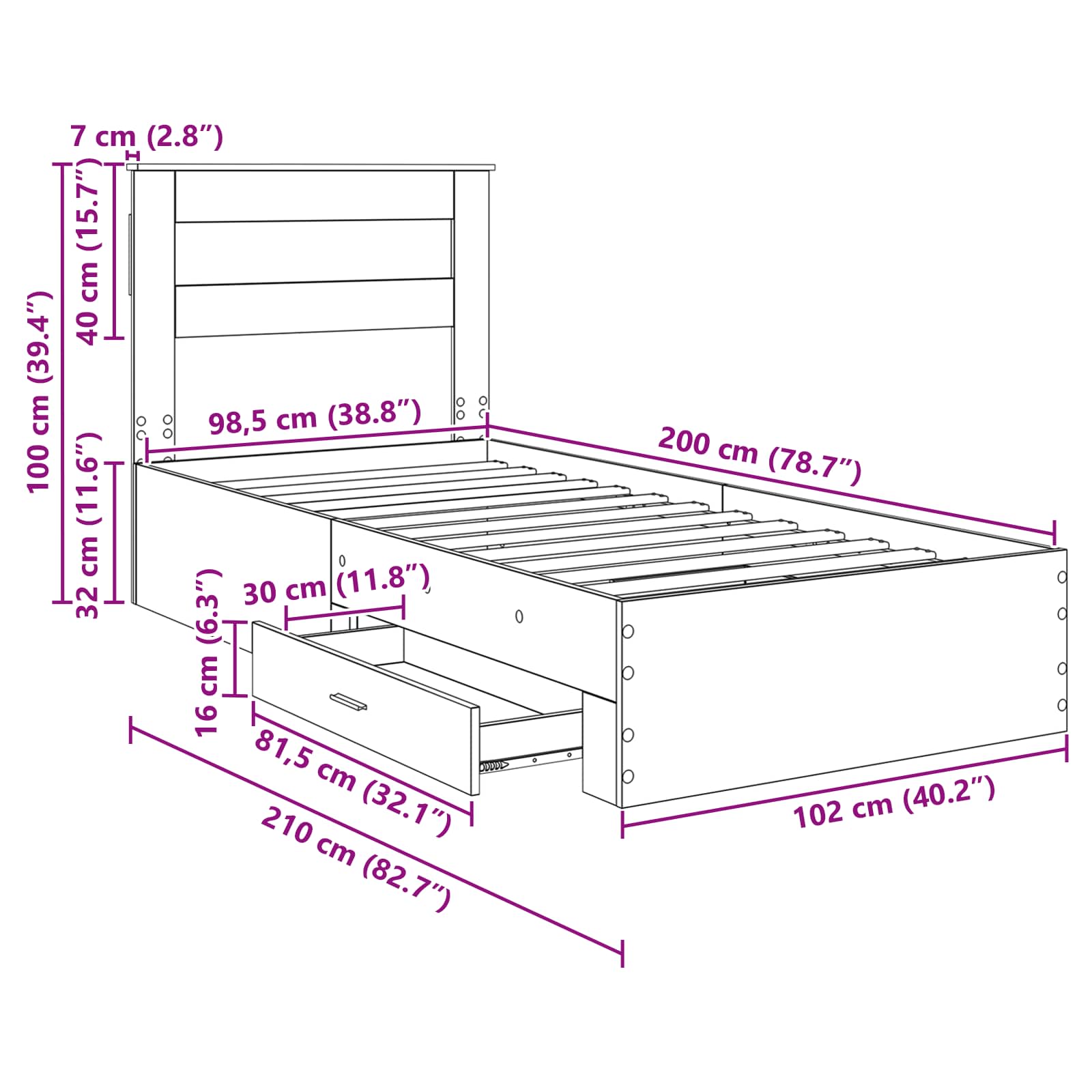 Krevetna konstrukcija Crni hrast 100 x 200 cm Konstruirano drvo