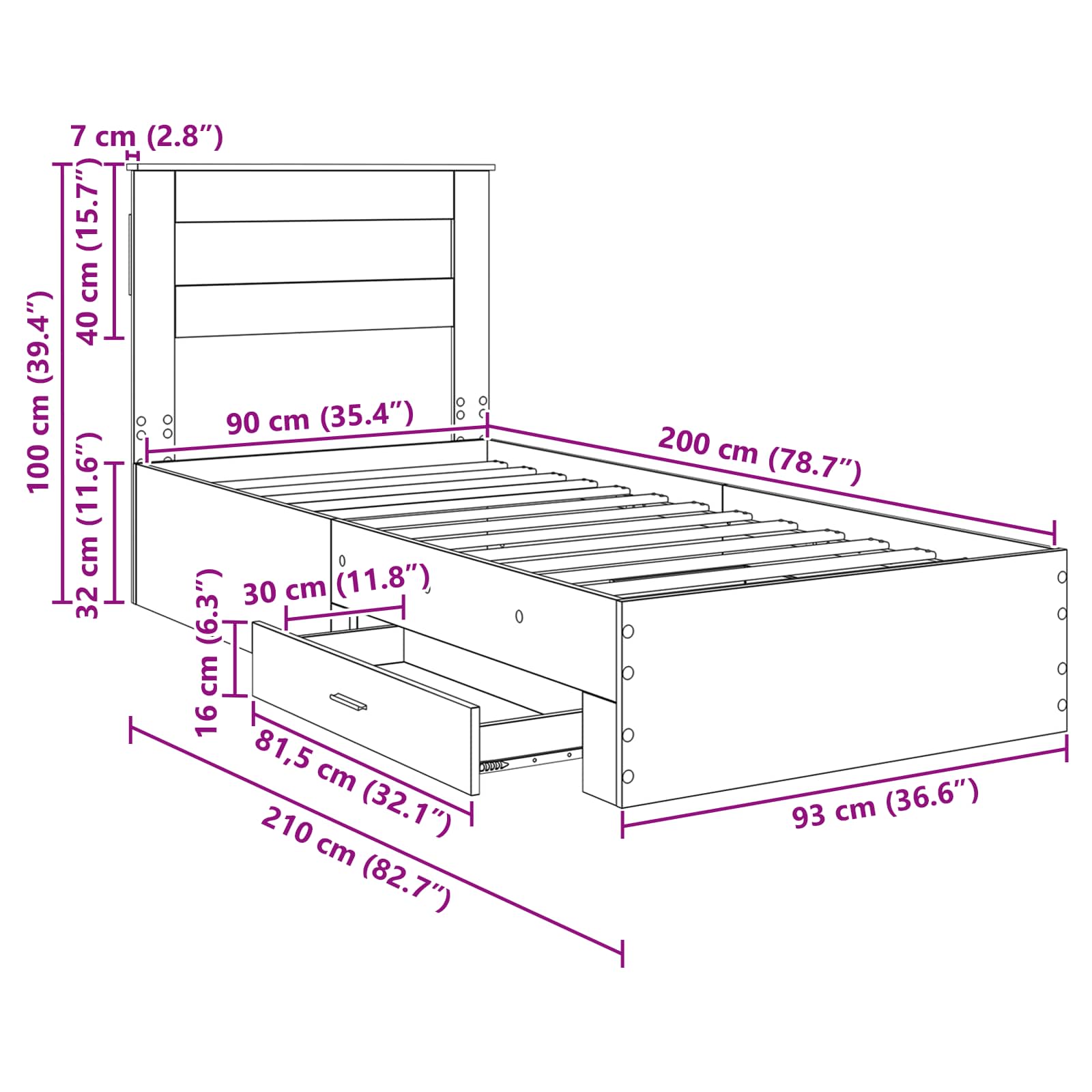 Krevetna konstrukcija Staro drvo 90 x 200 cm Konstruirano drvo