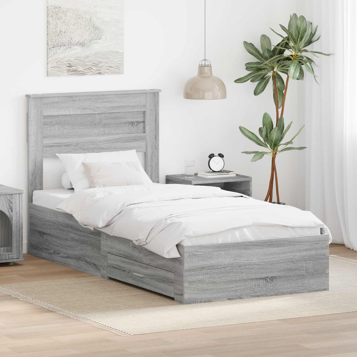 Krevetna konstrukcija Sivi Sonoma i srebrna 75 x 190 cm
