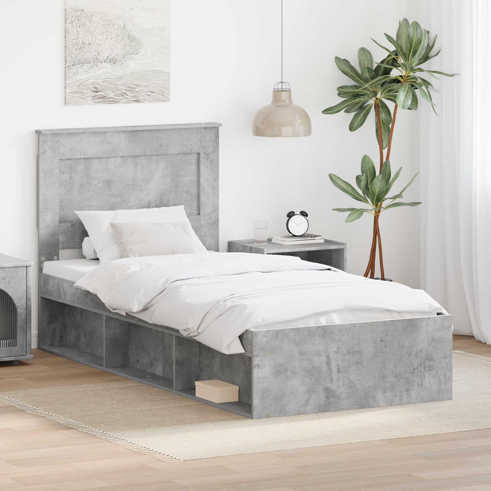Krevetna konstrukcija s uzglavljem Betonska siva 90 x 190 cm