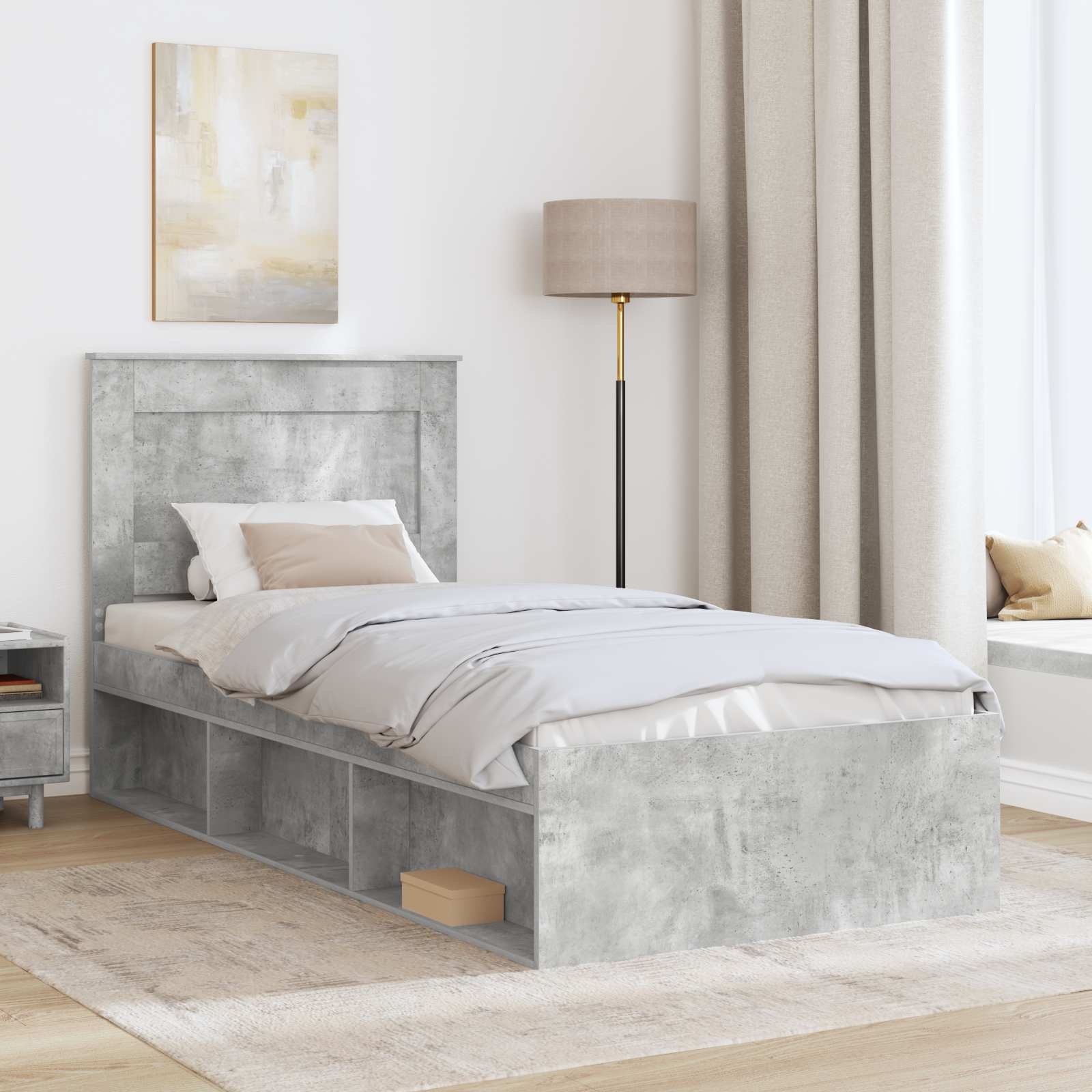 Krevetna konstrukcija s uzglavljem Betonska siva 90 x 190 cm