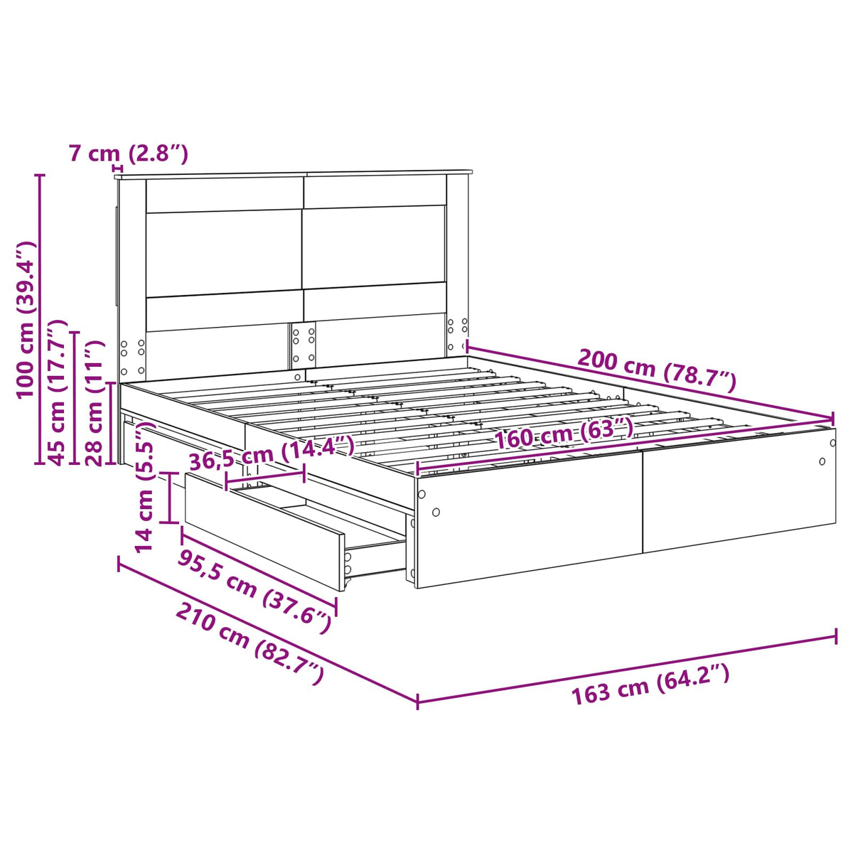 Krevet s od storage Bijelo 160 x 200 cm Konstruirano drvo
