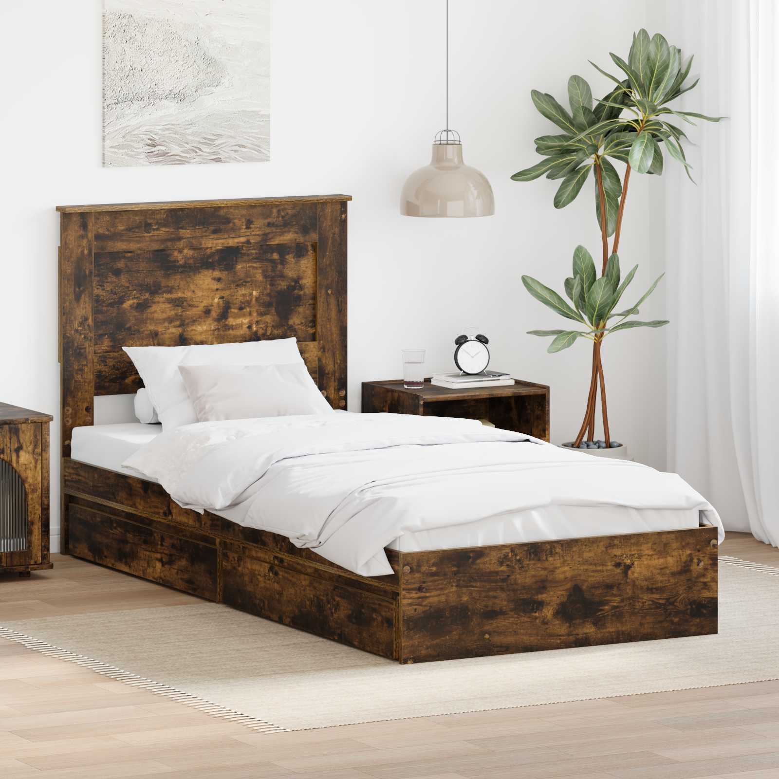 Krevet s od storage s uzglavljem Dimljeni hrast 100 x 200 cm