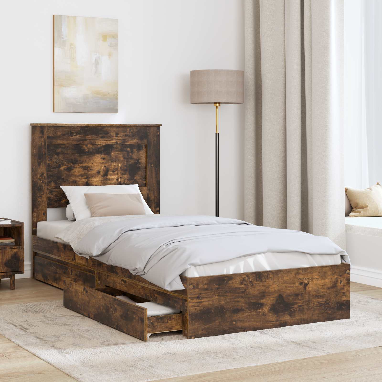 Krevet s od storage s uzglavljem Dimljeni hrast 100 x 200 cm