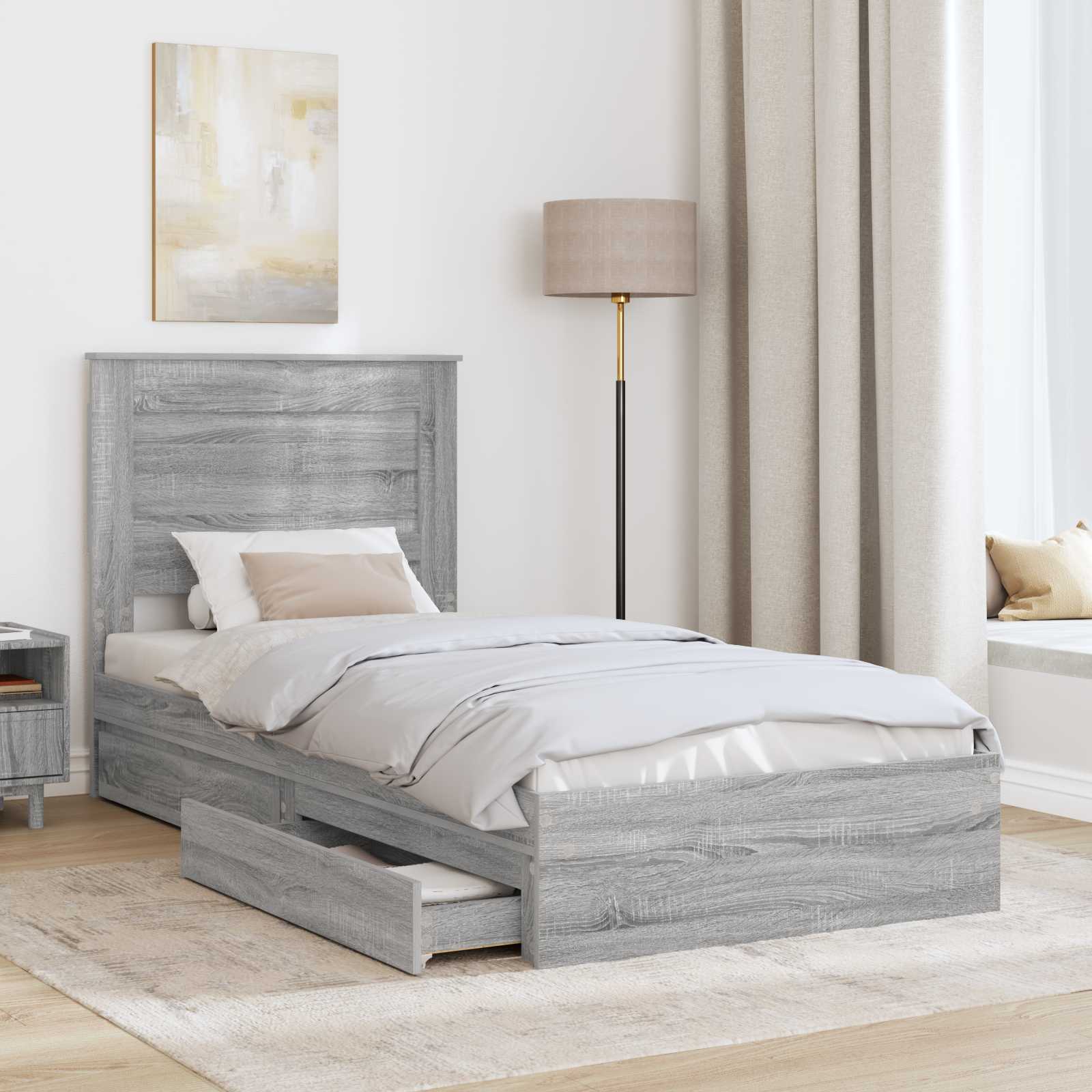 Krevet s od storage Siva Sonoma 100 x 200 cm Konstruirano drvo