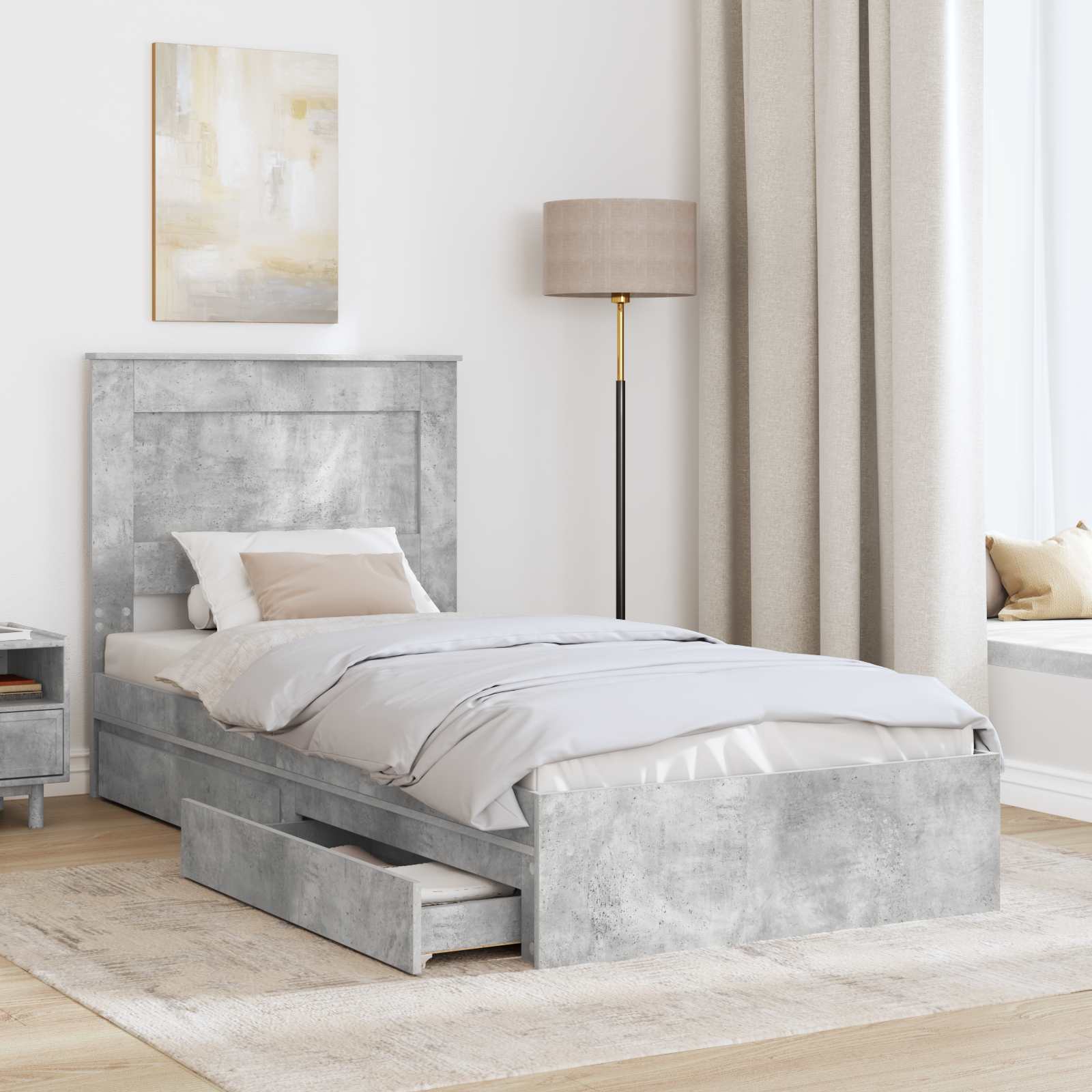 Krevet s od storage Betonski sivi 90 x 190 cm Konstruirano drvo