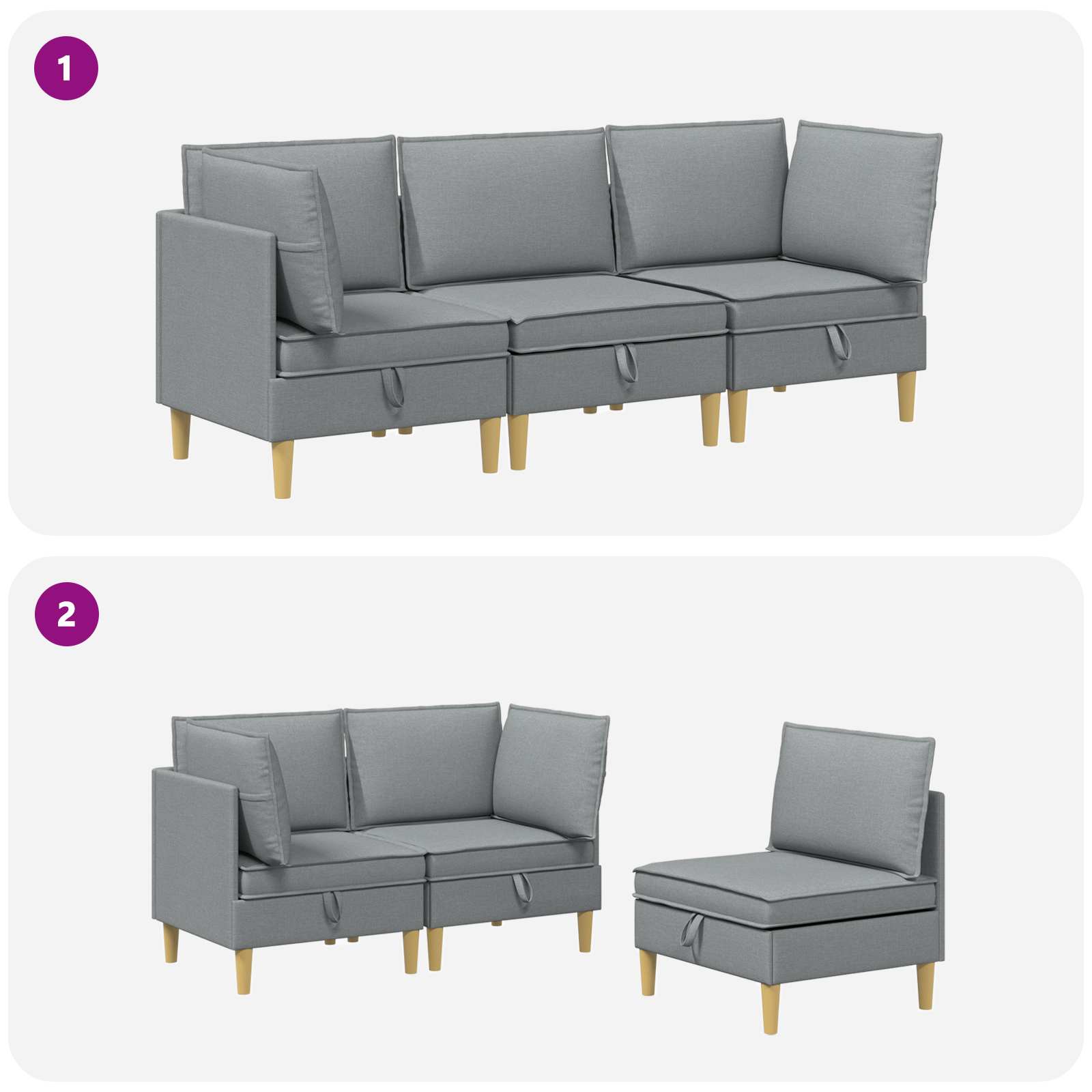 Modularni set sofe sa skladištem 3 pcs Svjetlosiva Tkanina