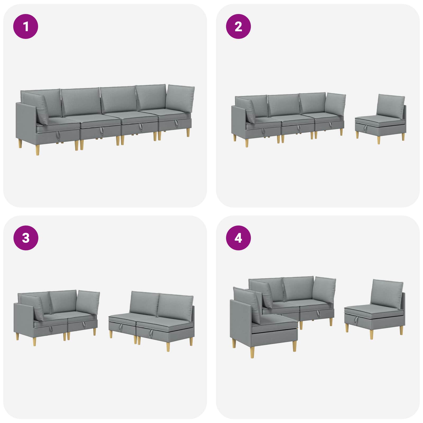 Modularni set sofe sa skladištem 4 pcs Svjetlosiva Tkanina