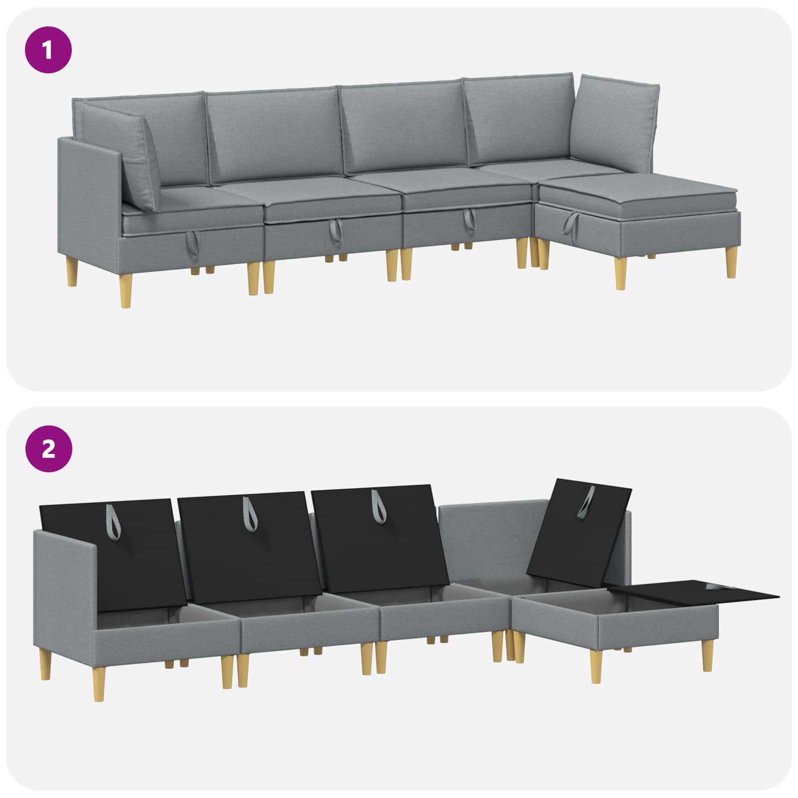 Set namještaja za dnevni boravak 5 pcs Svjetlosiva Tkanina