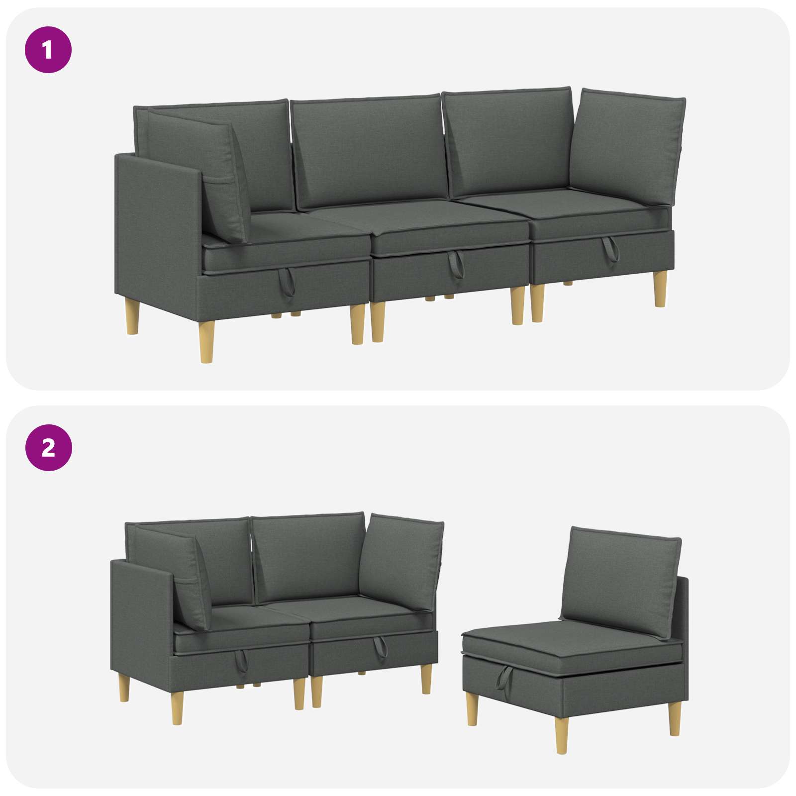 Modularni set sofe sa skladištem 3 pcs Tamnosiva Tkanina