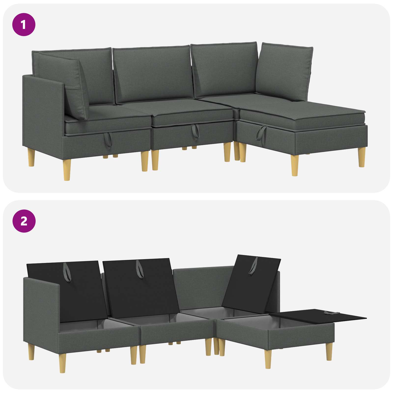 Modularni set sofe sa skladištem 4 pcs Tamnosiva Tkanina