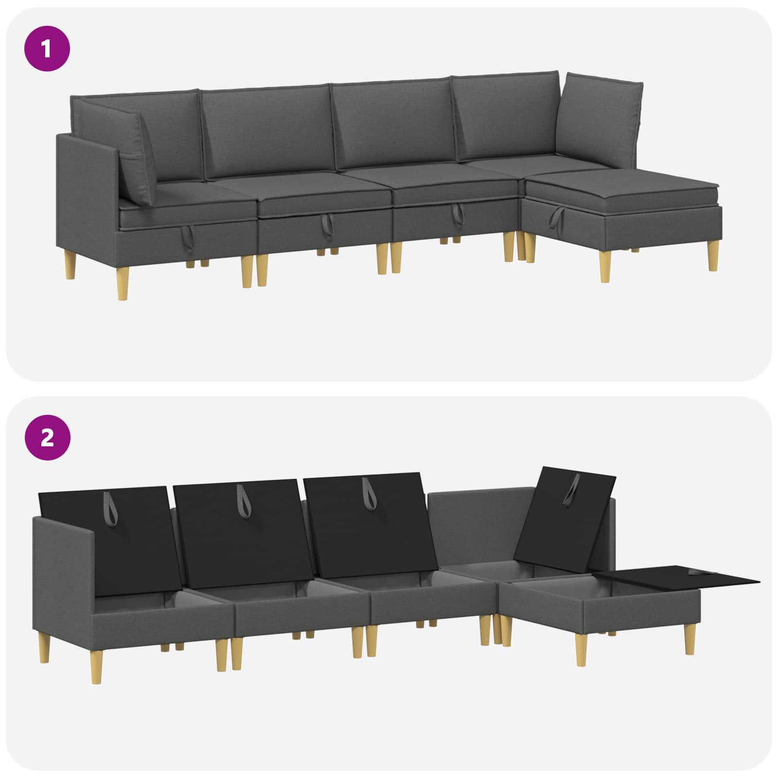 Modularni set sofe sa skladištem 5 pcs Tamnosiva Tkanina