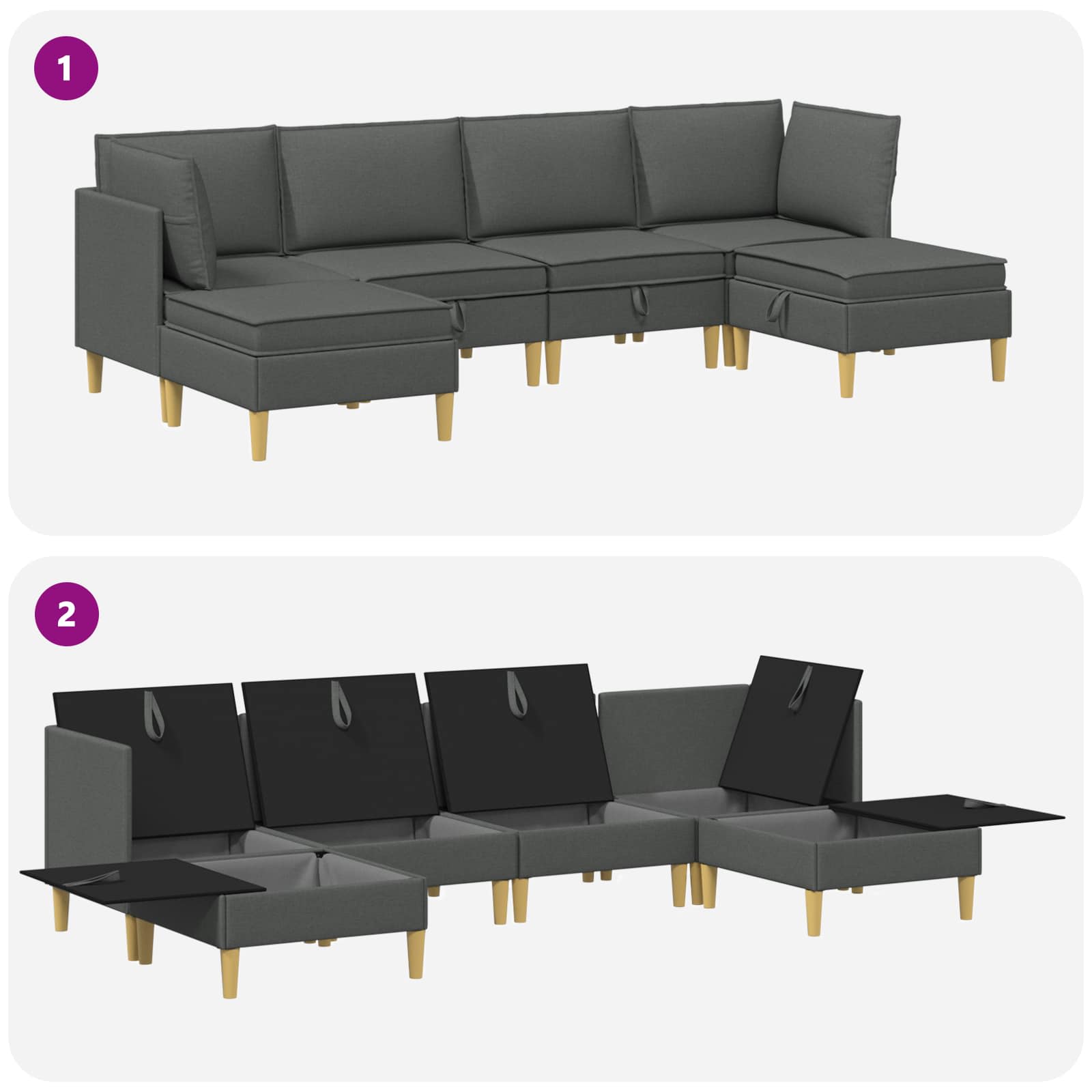 Modularni set sofe sa skladištem 6 pcs Tamnosiva Tkanina
