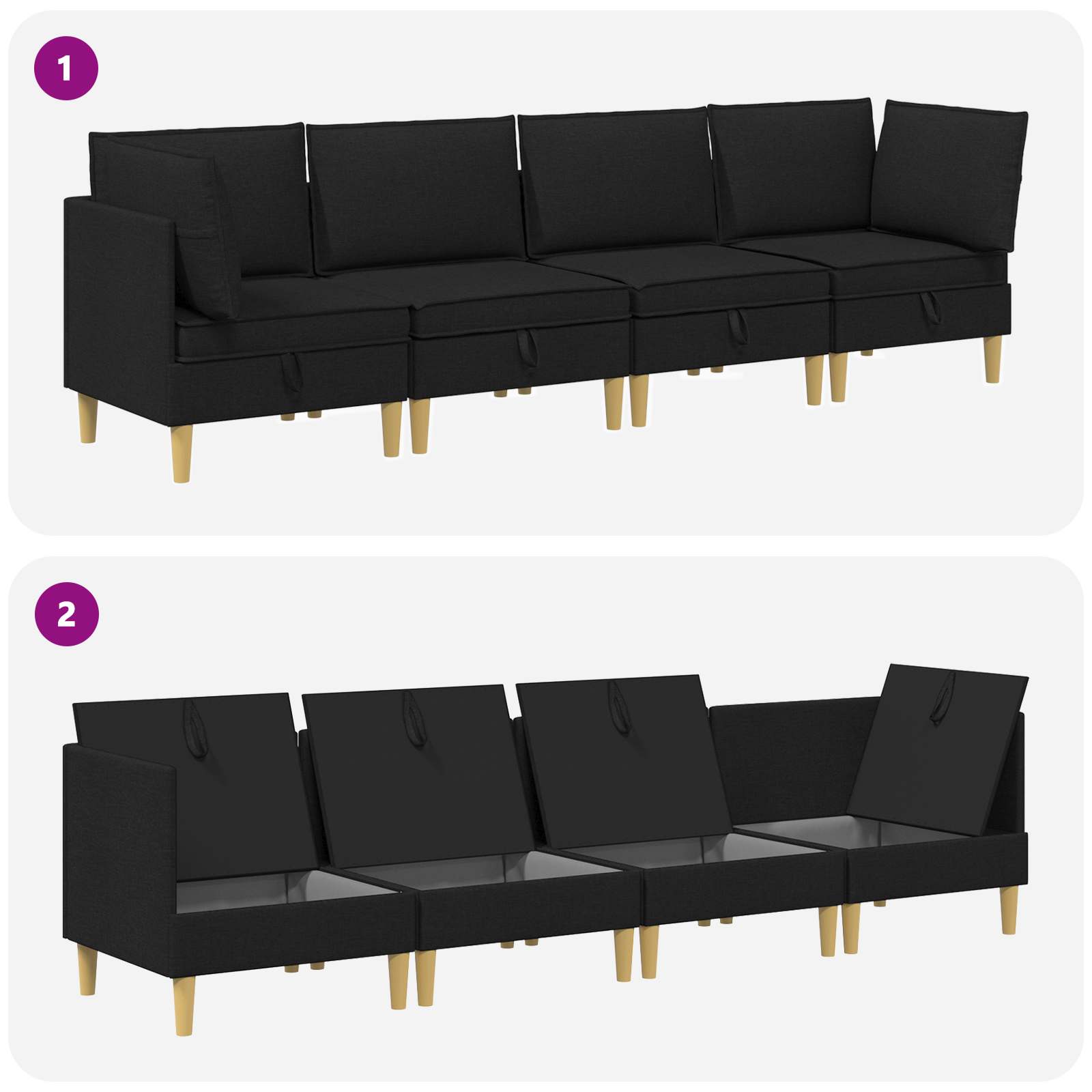 Set namještaja za dnevni boravak s jastukom 4 pcs Crna Tkanina