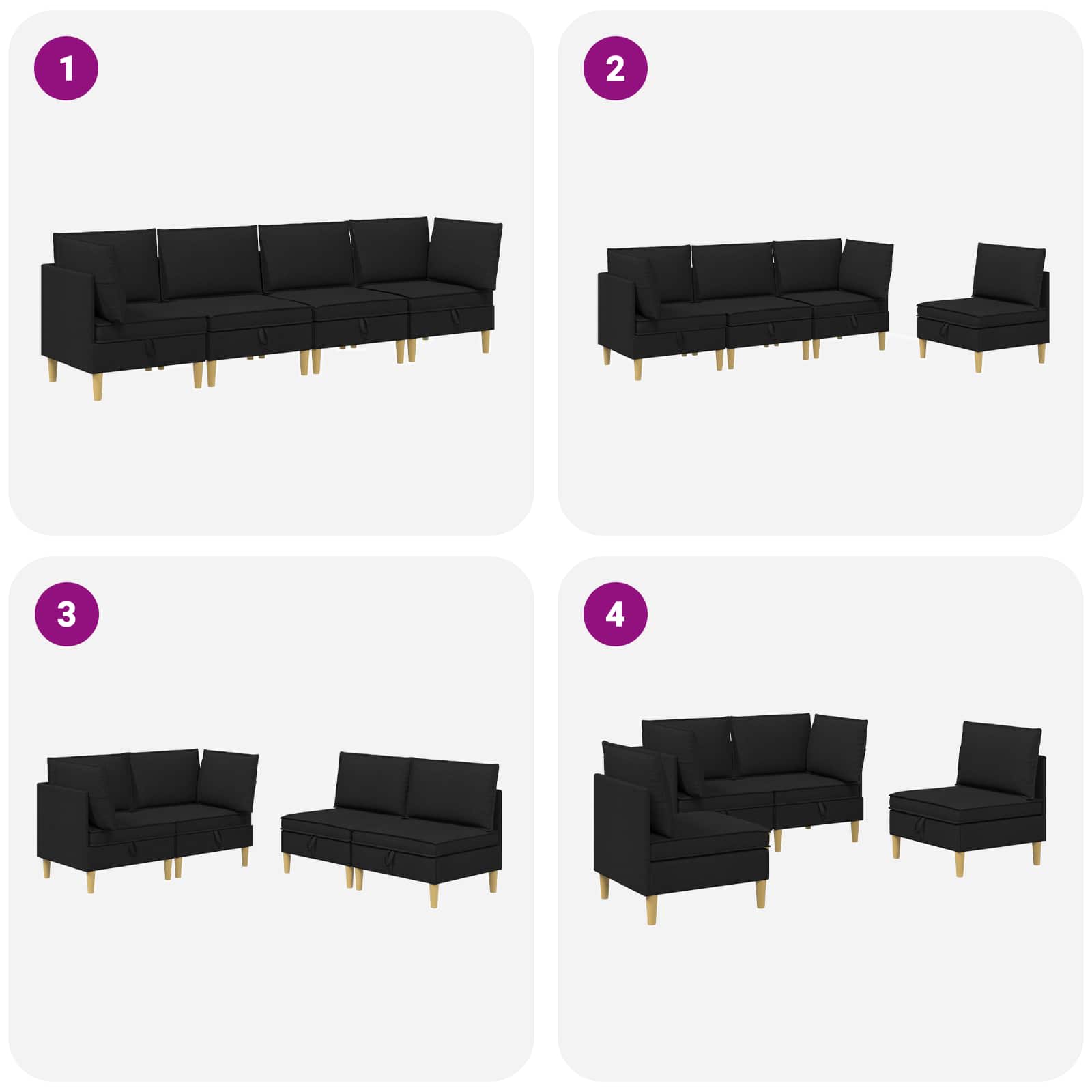 Set namještaja za dnevni boravak s jastukom 4 pcs Crna Tkanina