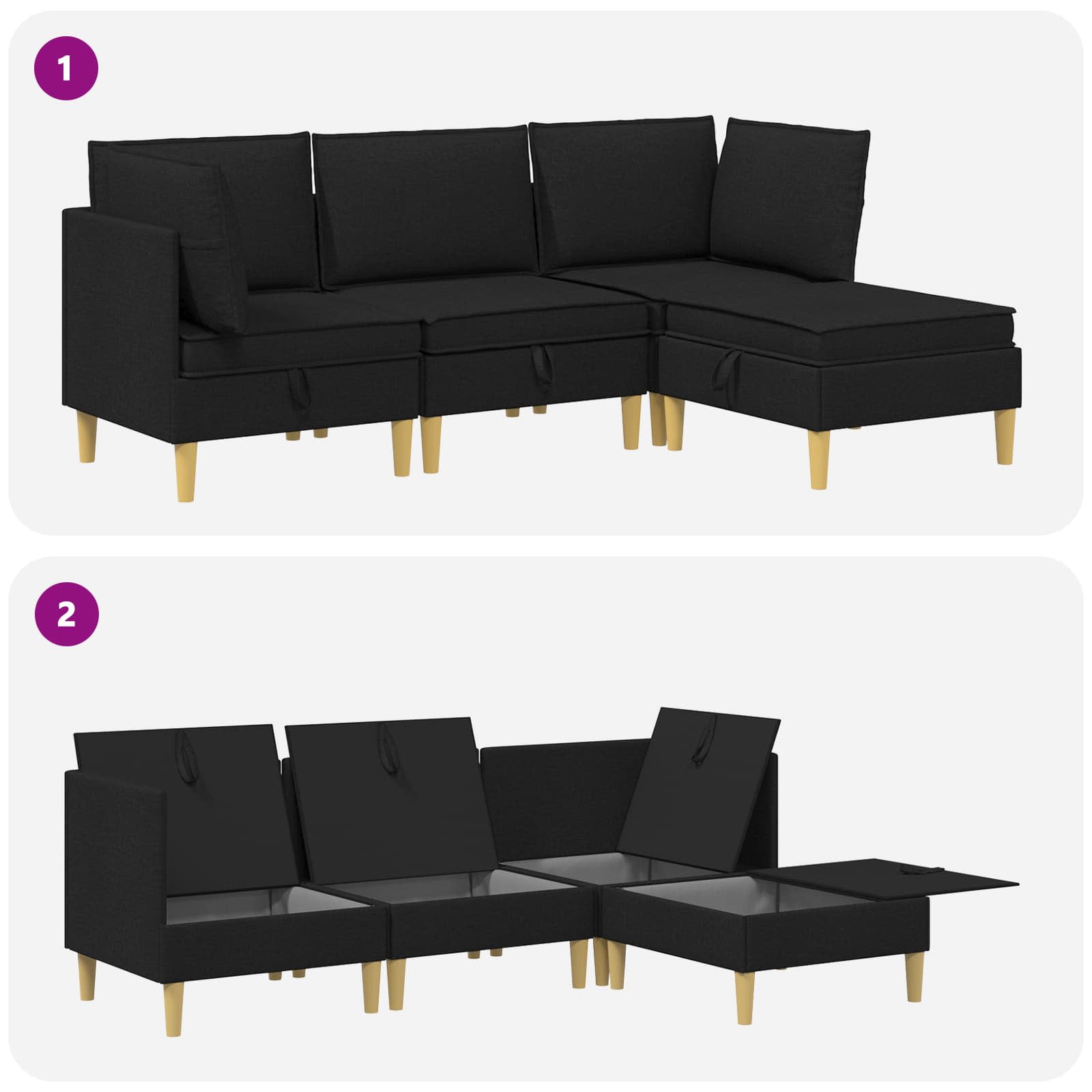 Set namještaja za dnevni boravak s jastukom 4 pcs Crna Tkanina
