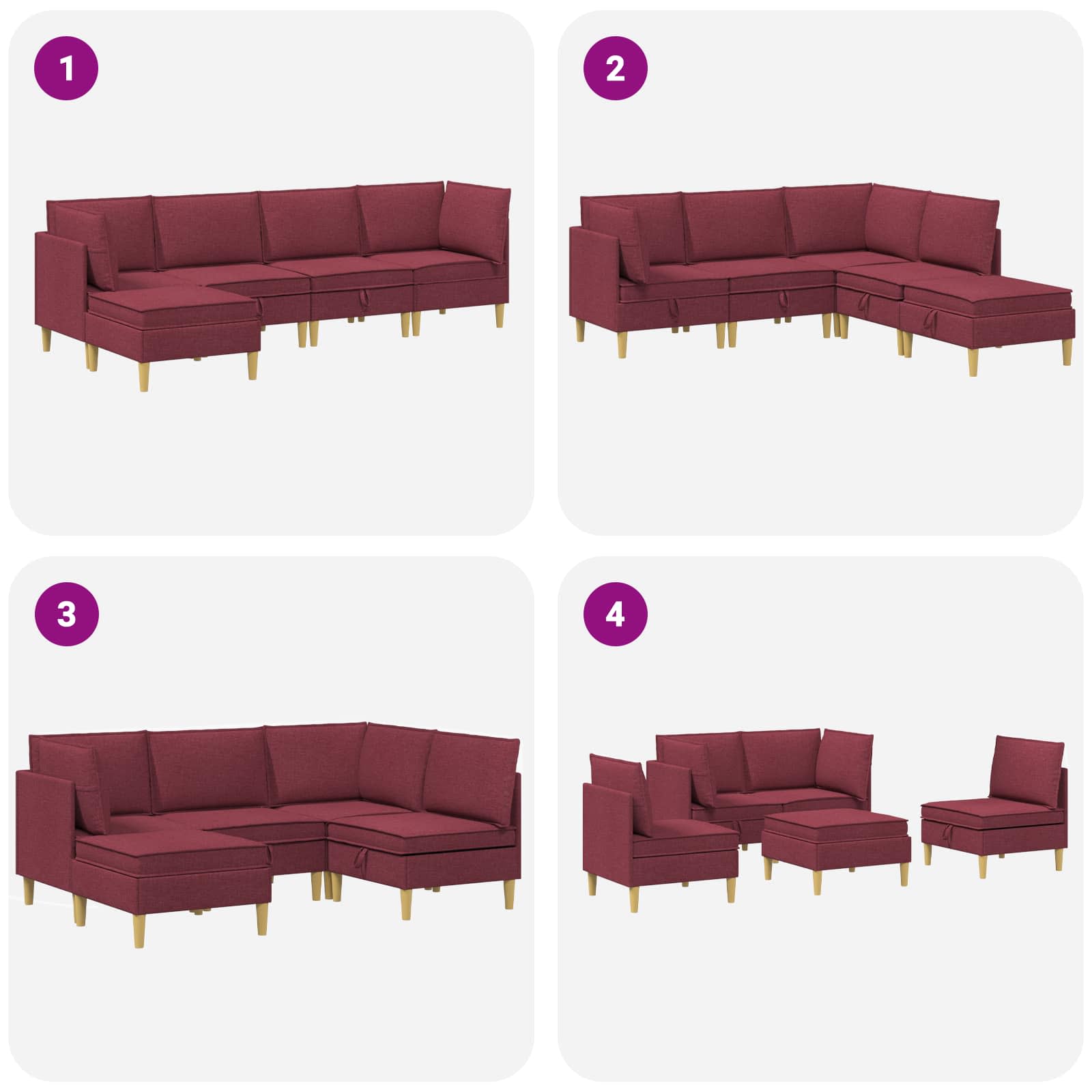 Set namještaja za dnevni boravak 5 pcs Vinska crvena Tkanina