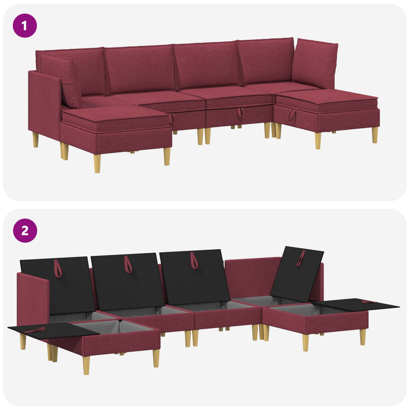 Set namještaja za dnevni boravak 6 pcs Vinska crvena Tkanina