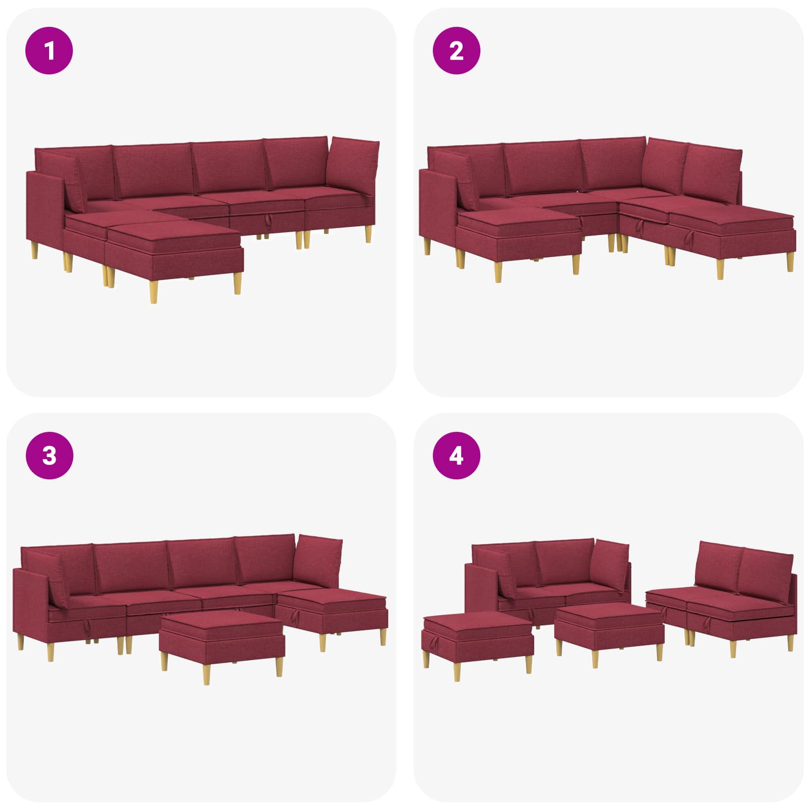 Set namještaja za dnevni boravak 6 pcs Vinska crvena Tkanina