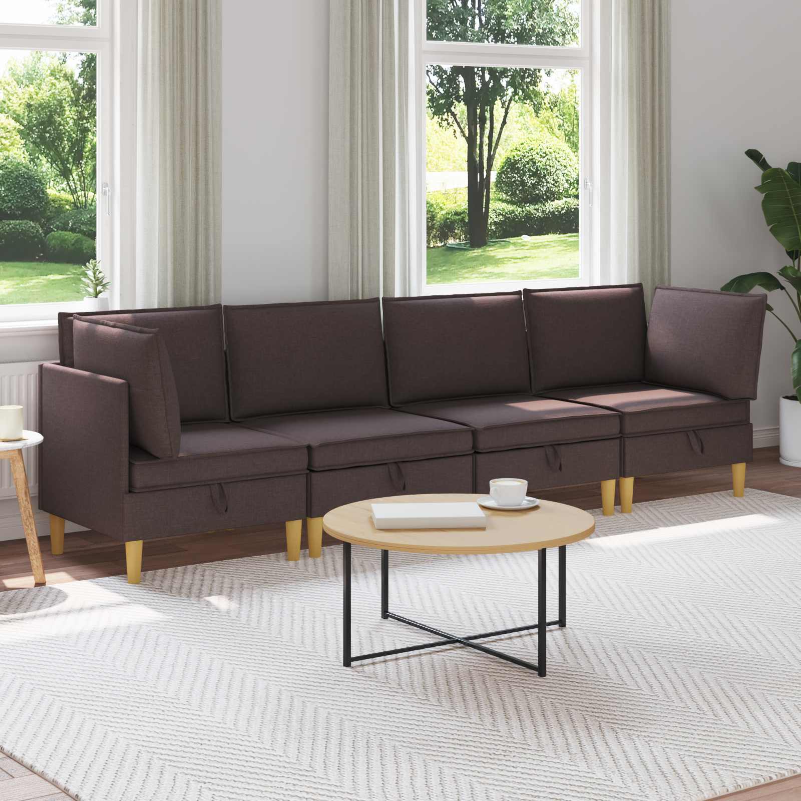 Set namještaja za dnevni boravak 4 pcs Tamno smeđa Tkanina