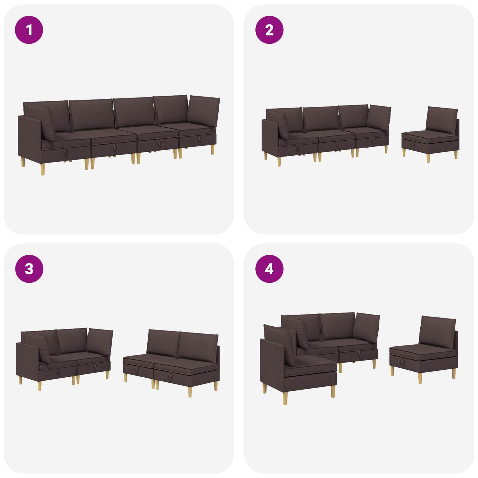 Set namještaja za dnevni boravak 4 pcs Tamno smeđa Tkanina