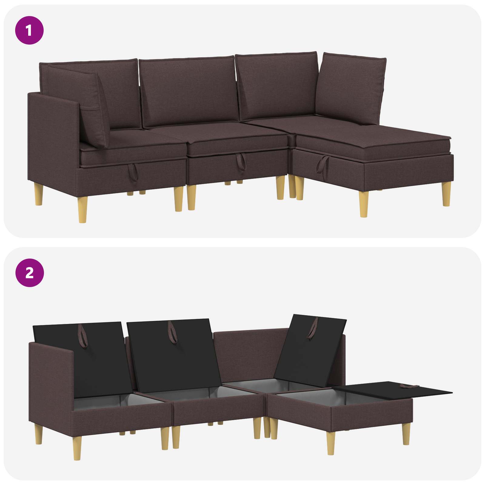 Set namještaja za dnevni boravak 4 pcs Tamno smeđa Tkanina
