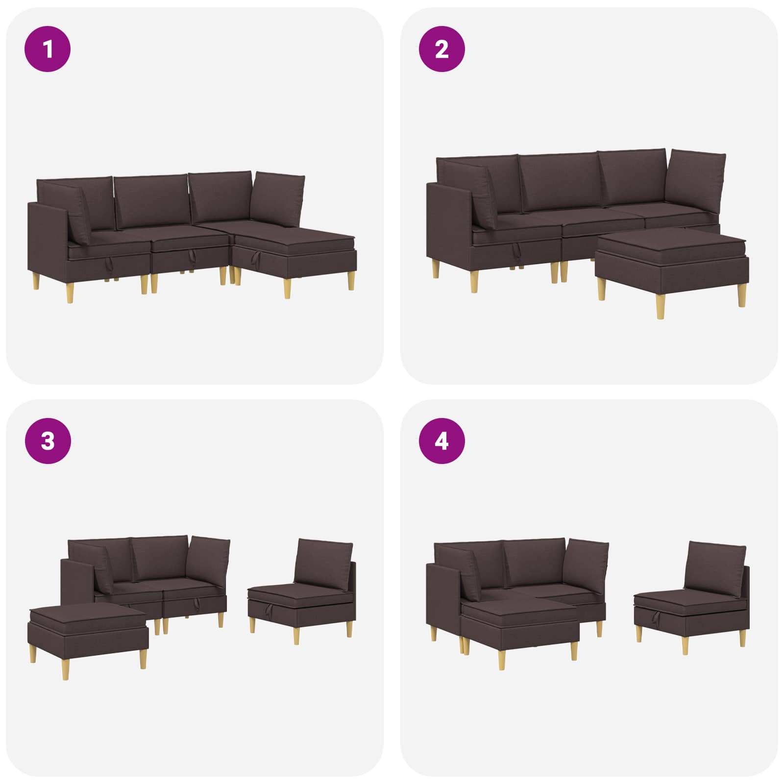 Set namještaja za dnevni boravak 4 pcs Tamno smeđa Tkanina