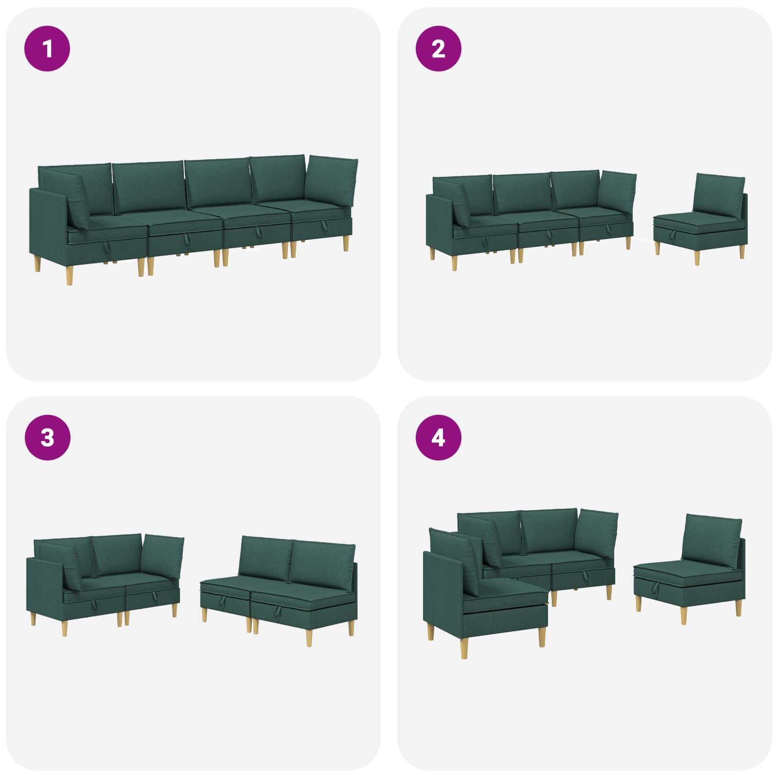 Set namještaja za dnevni boravak 4 pcs Tamnozelena Tkanina