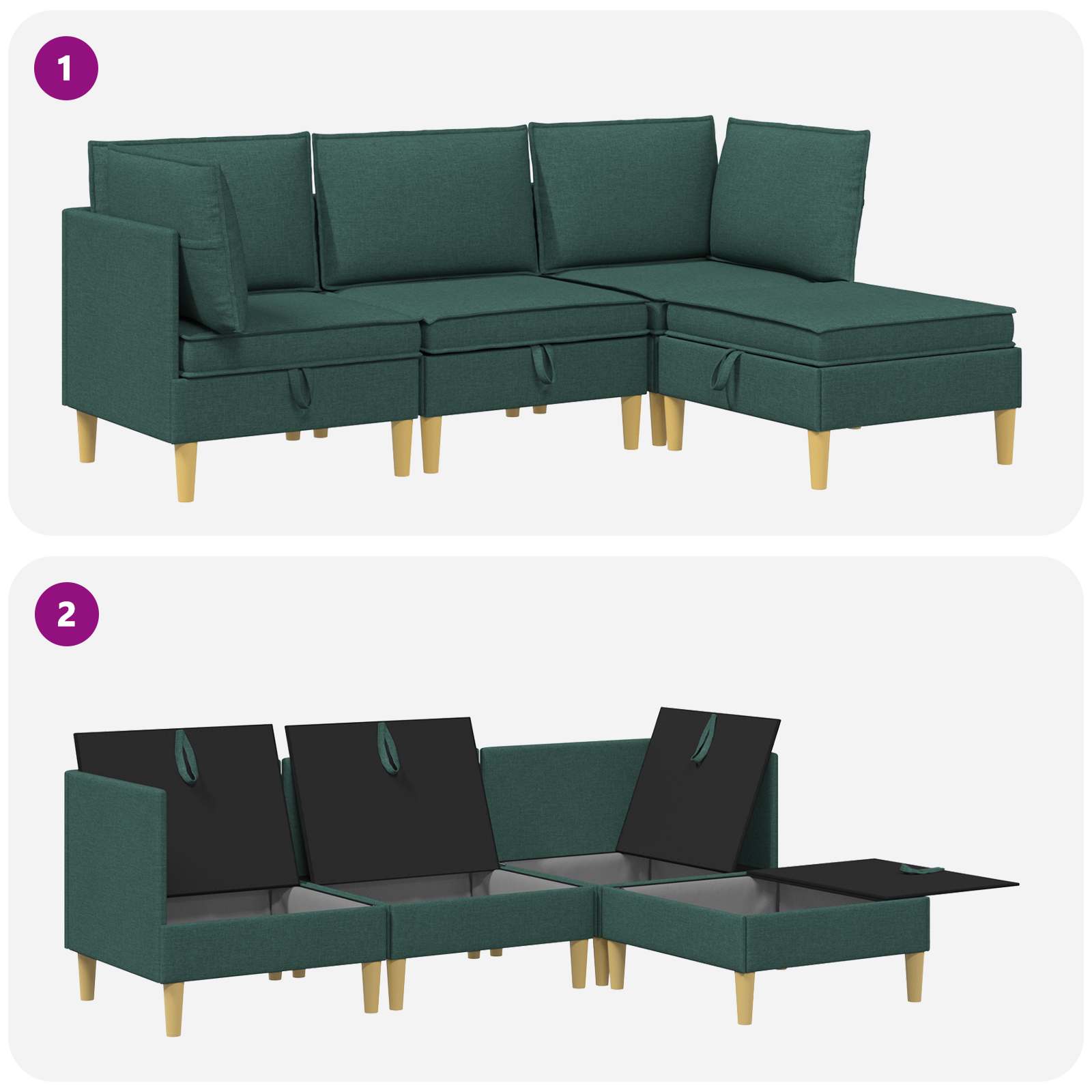 Set namještaja za dnevni boravak 4 pcs Tamnozelena Tkanina