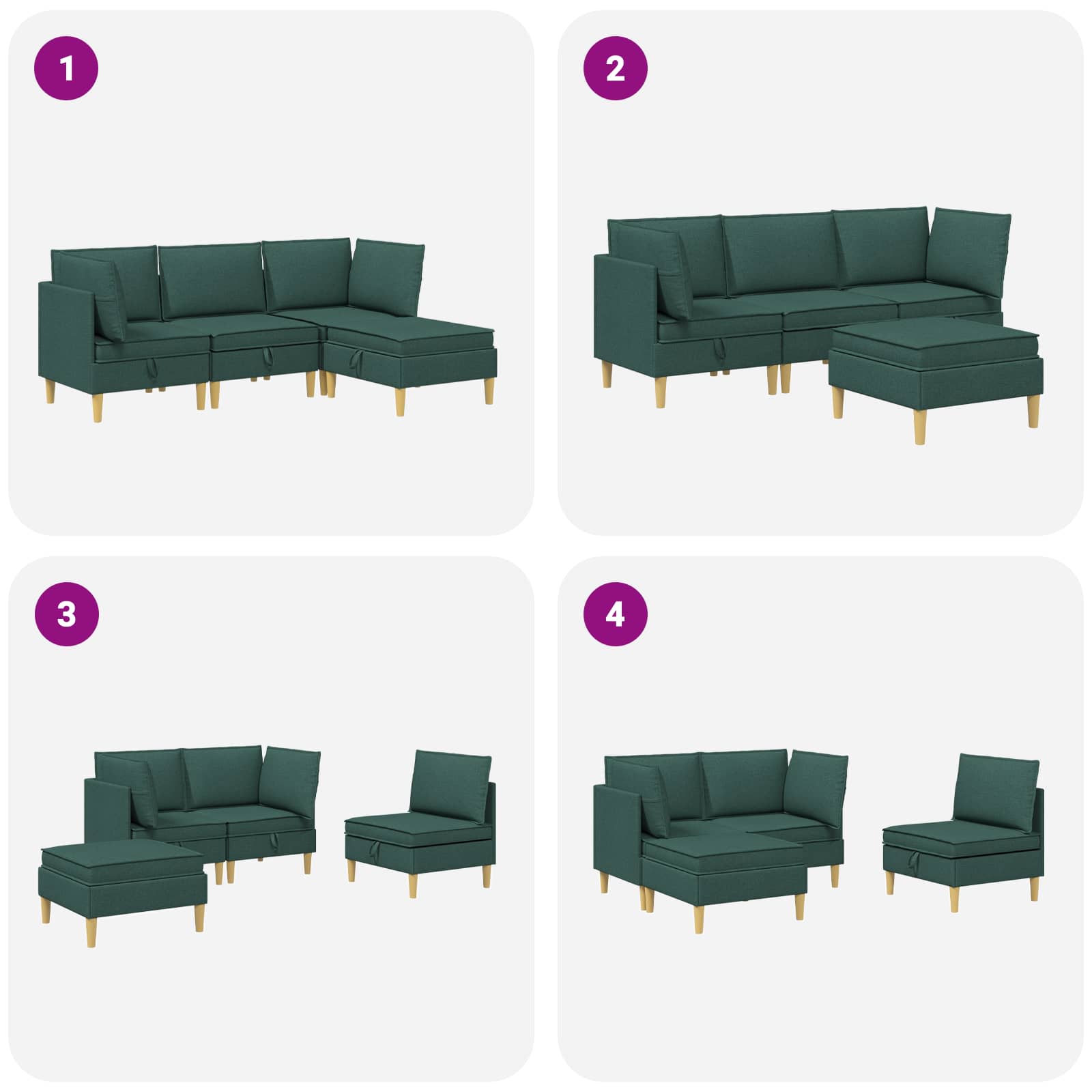 Set namještaja za dnevni boravak 4 pcs Tamnozelena Tkanina