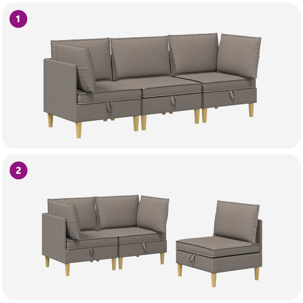 Set namještaja za dnevni boravak 3 pcs Sivosmeđa Tkanina