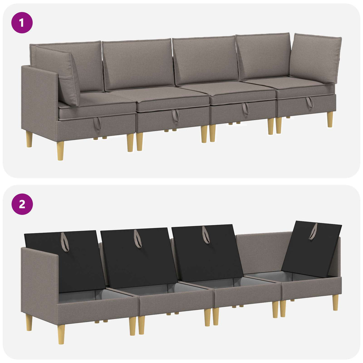 Set namještaja za dnevni boravak 4 pcs Sivosmeđa Tkanina