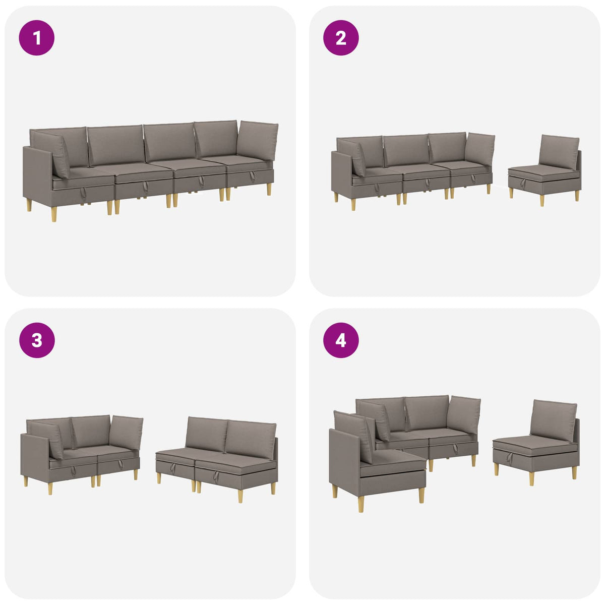 Set namještaja za dnevni boravak 4 pcs Sivosmeđa Tkanina