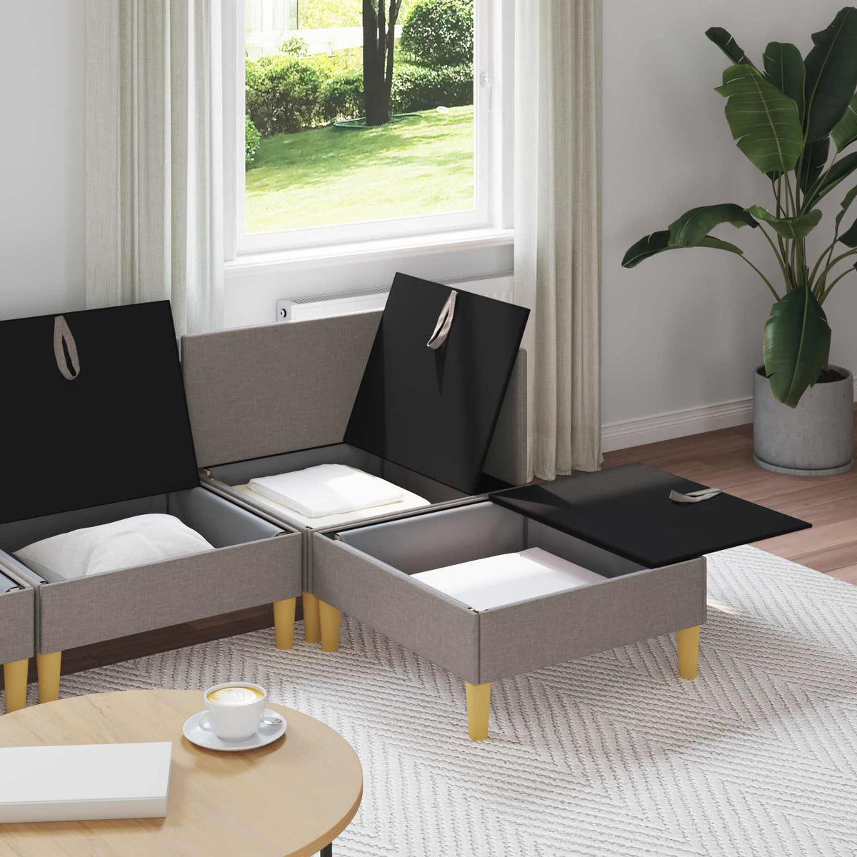 Set namještaja za dnevni boravak 4 pcs Sivosmeđa Tkanina