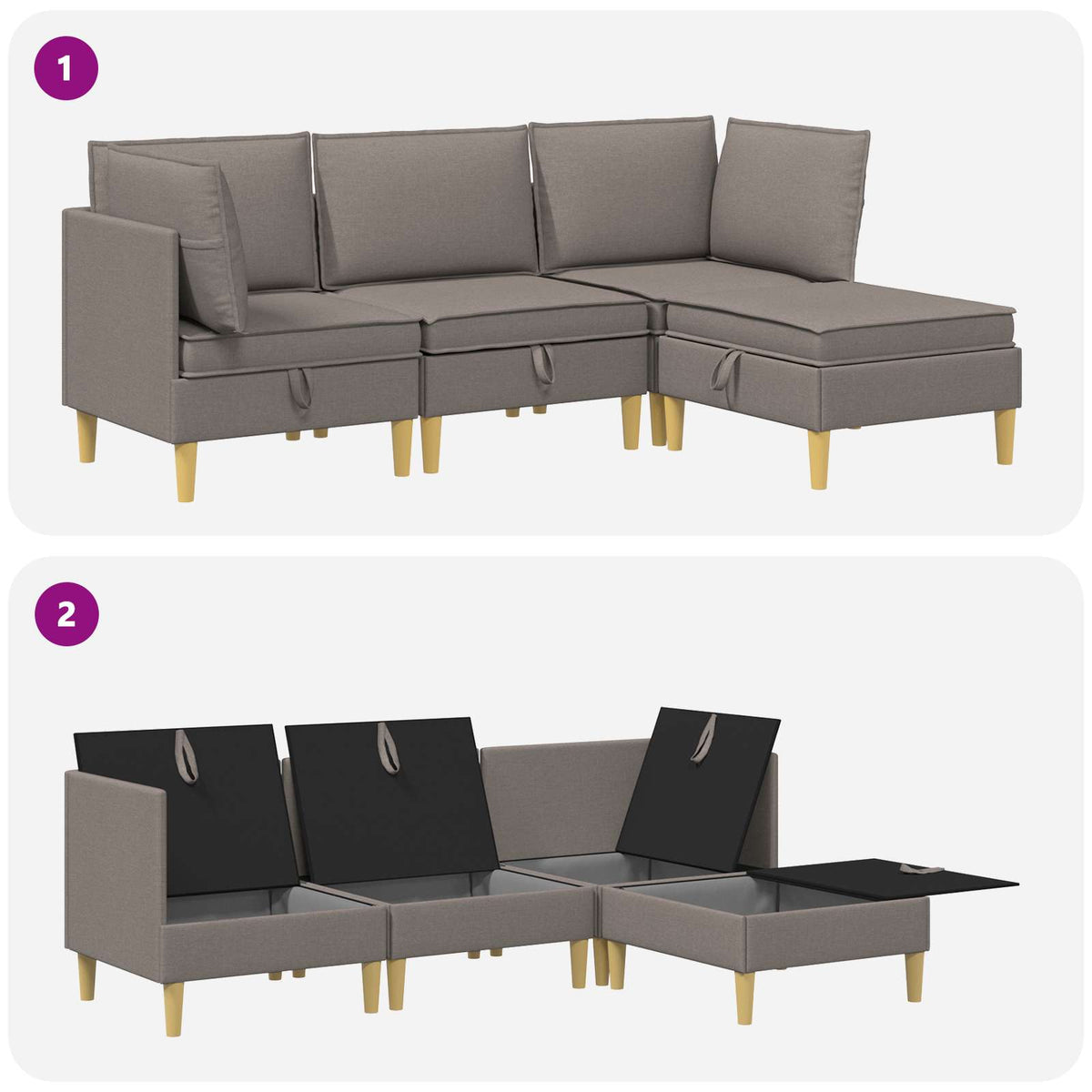 Set namještaja za dnevni boravak 4 pcs Sivosmeđa Tkanina