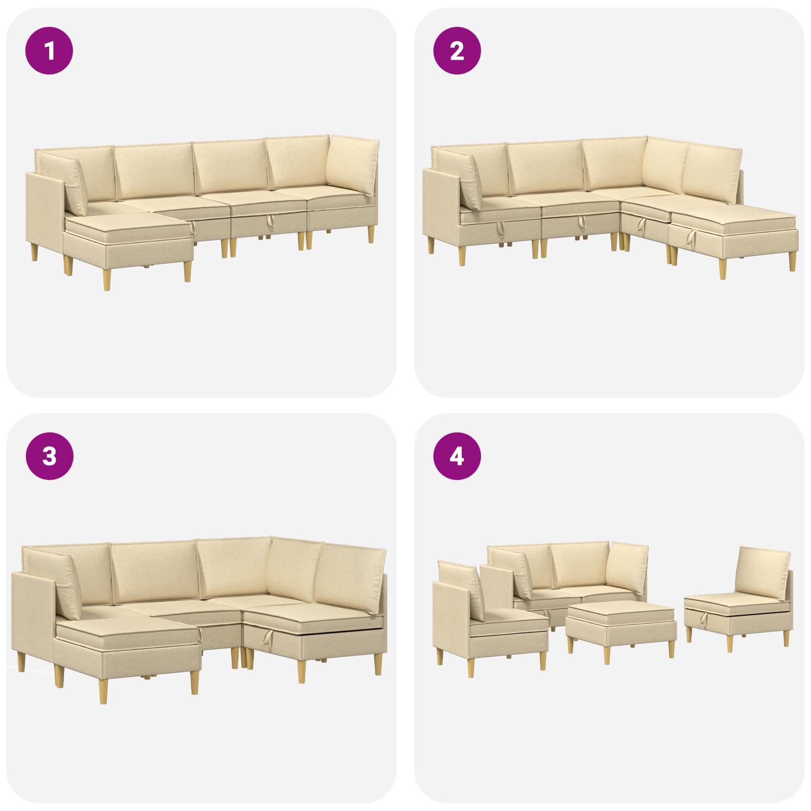 Set namještaja za dnevni boravak s jastukom 5 pcs Krem Tkanina