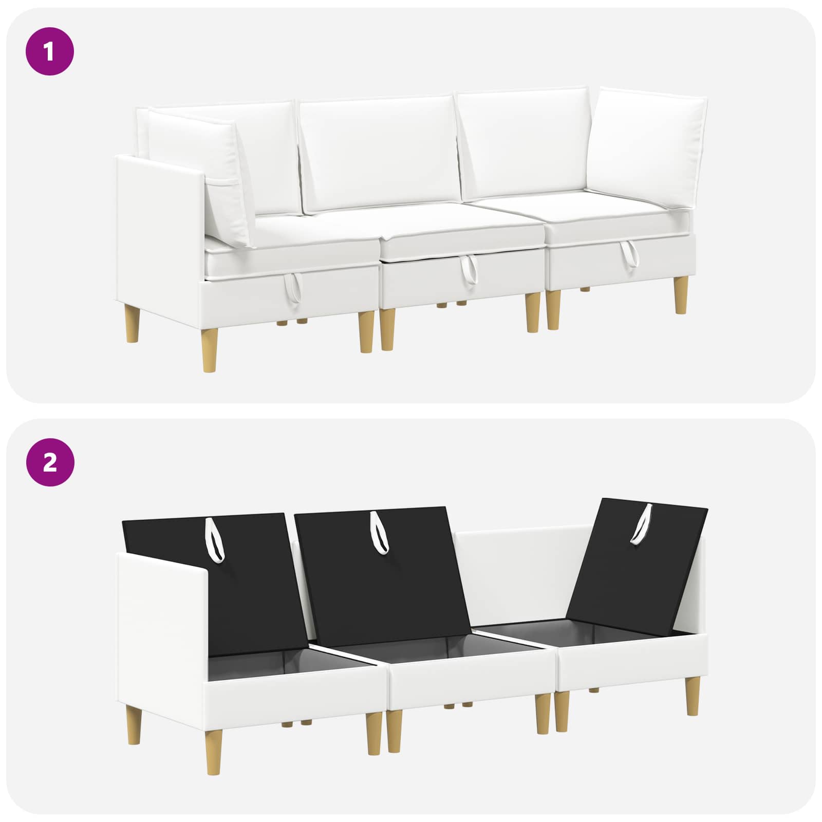 Set namještaja za dnevni boravak 3 pcs Bijela Tkanina
