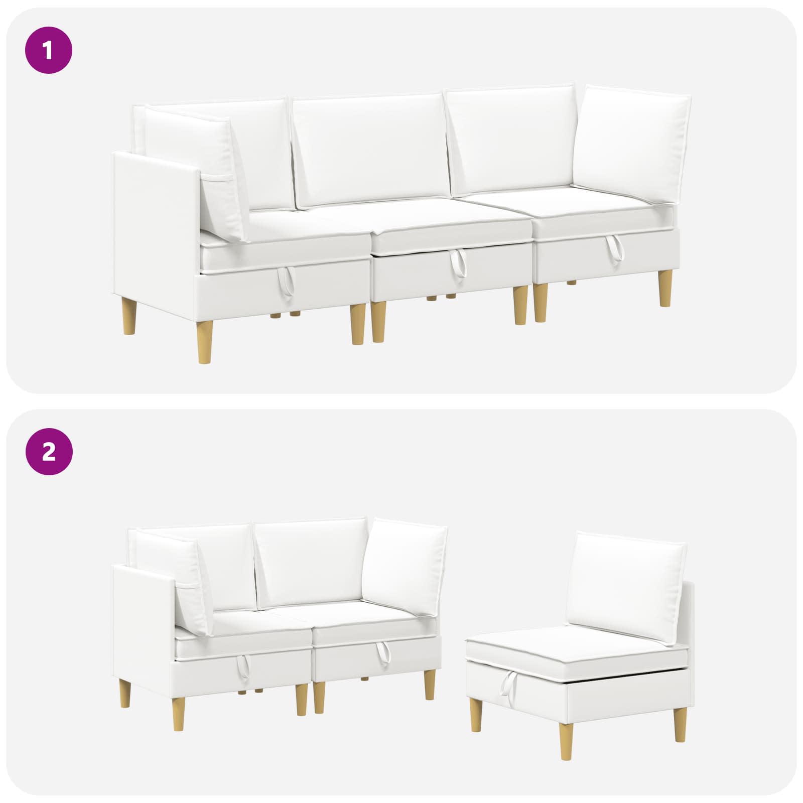 Set namještaja za dnevni boravak 3 pcs Bijela Tkanina