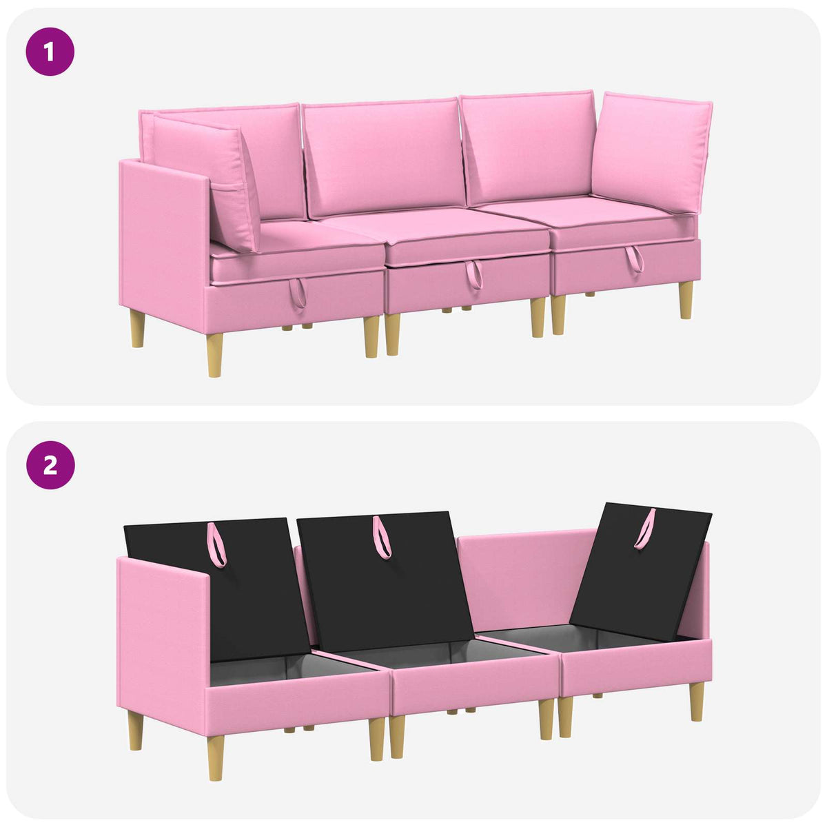 Set namještaja za dnevni boravak 3 pcs Ružičasta Tkanina