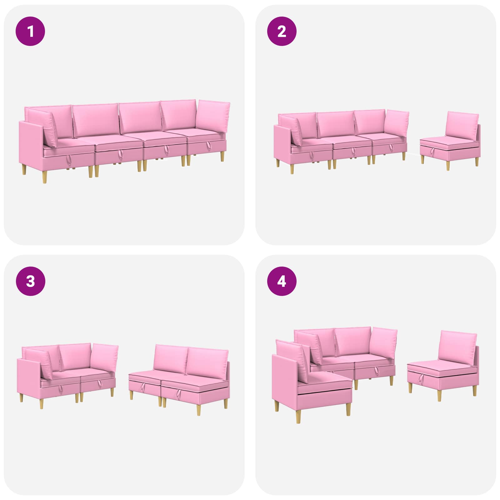Set namještaja za dnevni boravak 4 pcs Ružičasta Tkanina